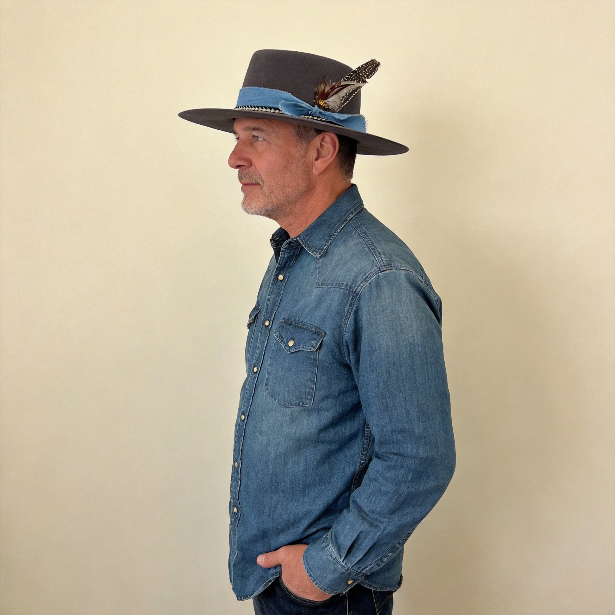 Gray Gambler Hat – Woven Band & Feather