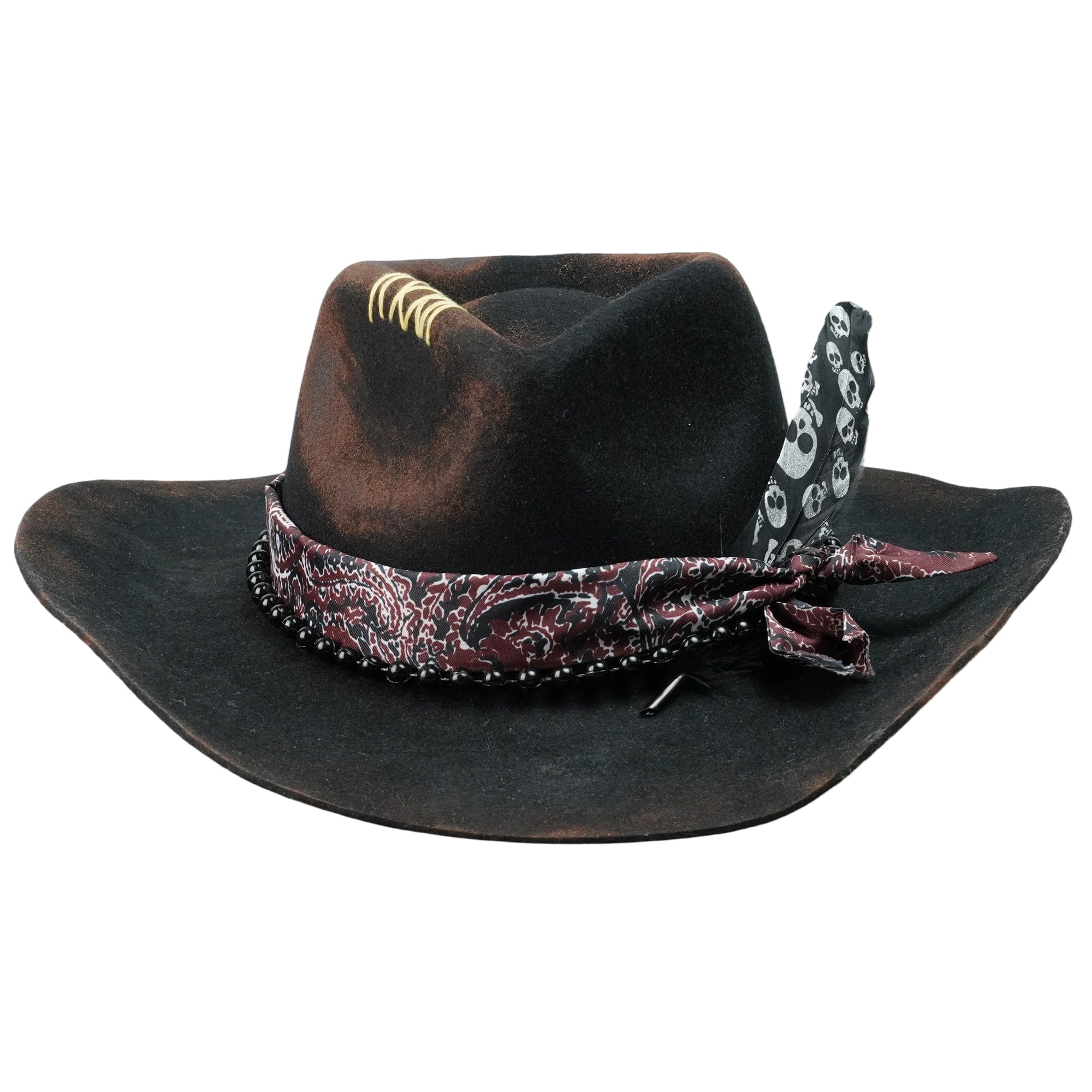 Hand-Burned Modern Felt Hat – Dark Base, Textured Accents