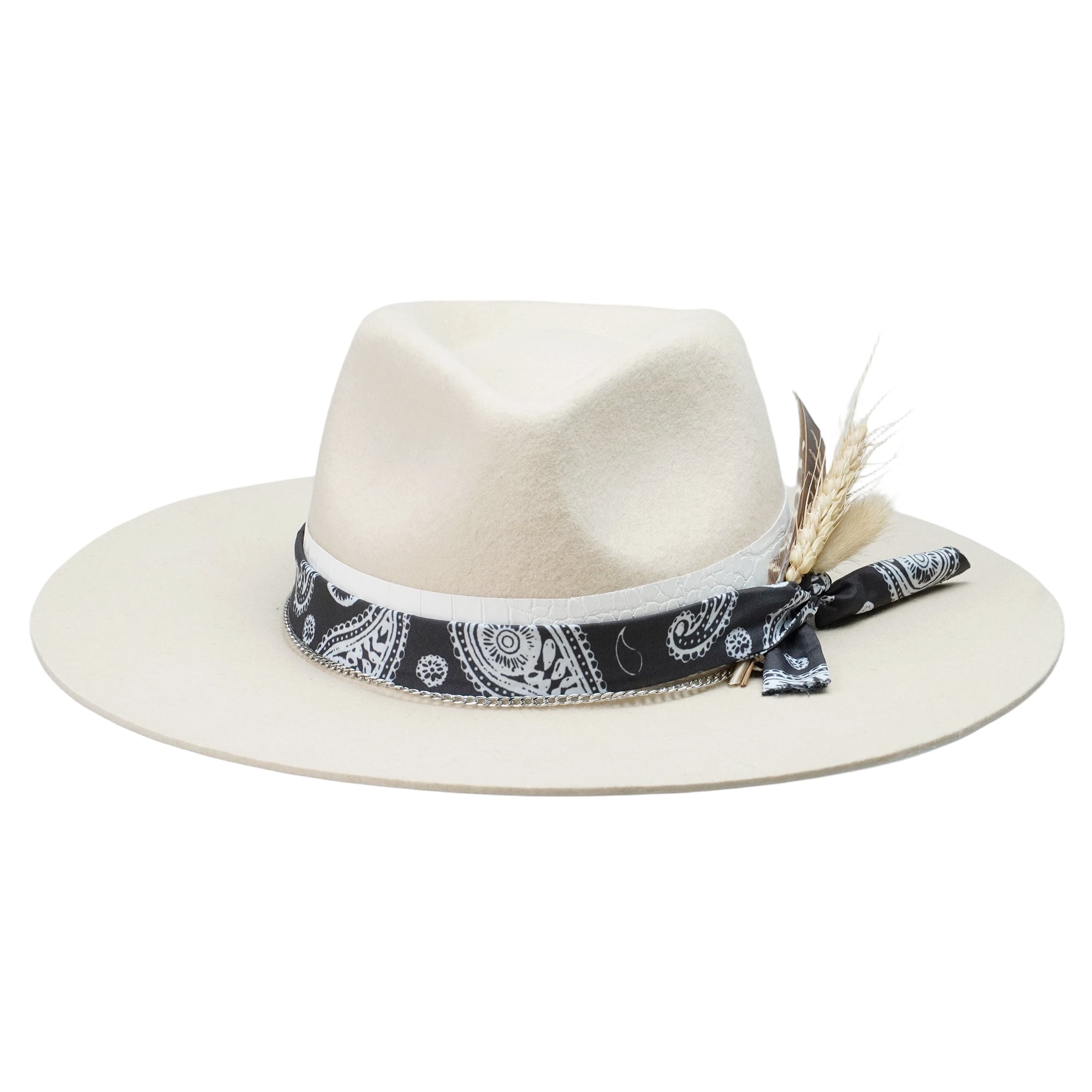 Off-White Straight Brim Felt Hat with Croc Band