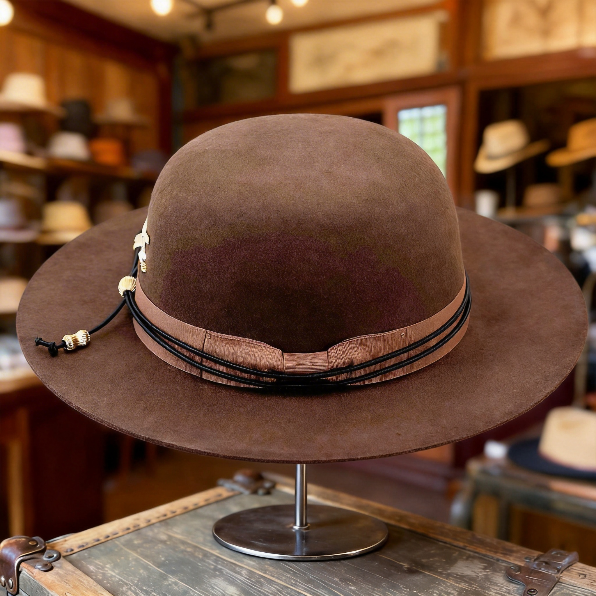 Modern Brown Hat – Minimalist Metal Trim