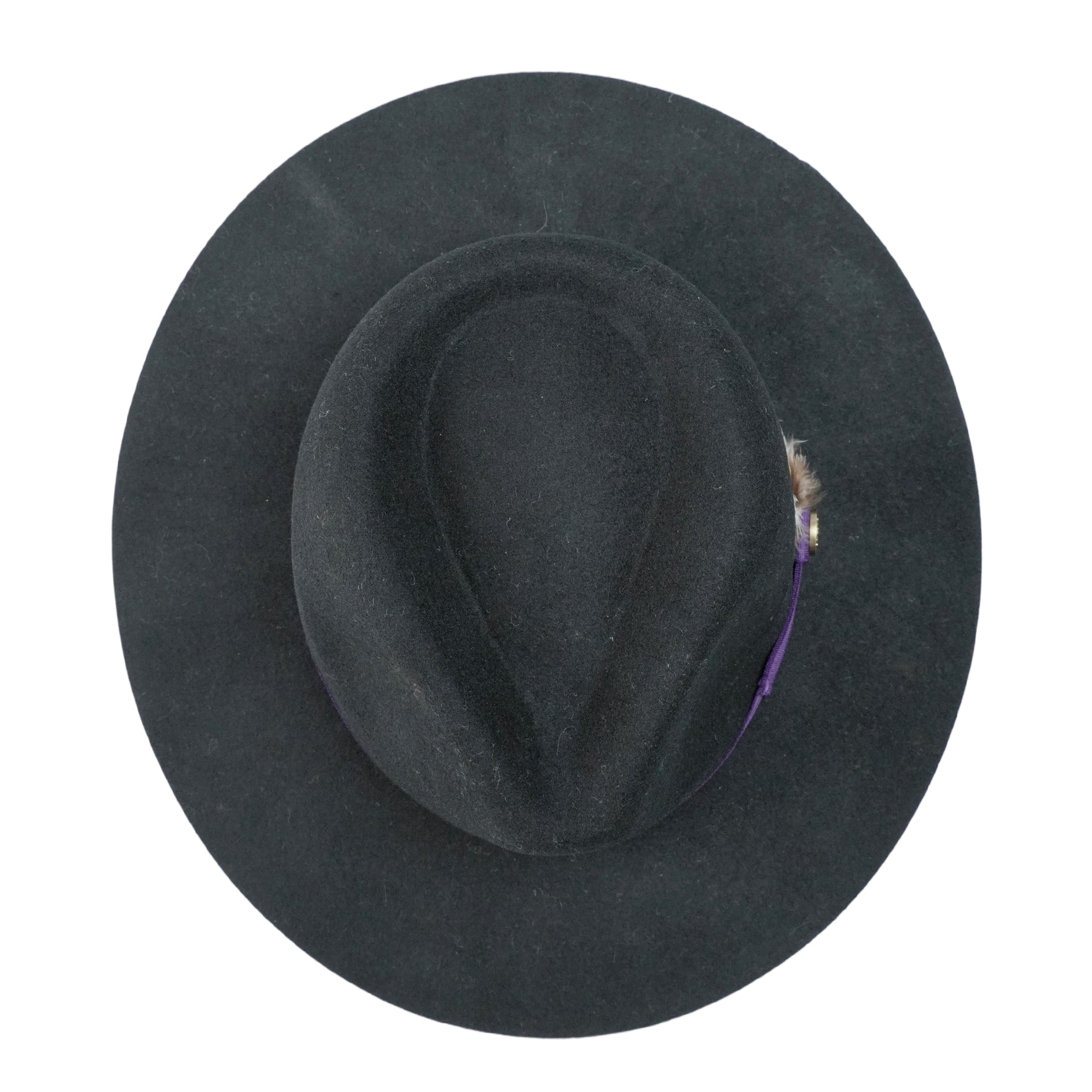 Black Flat Brim Felt Hat with Purple Band