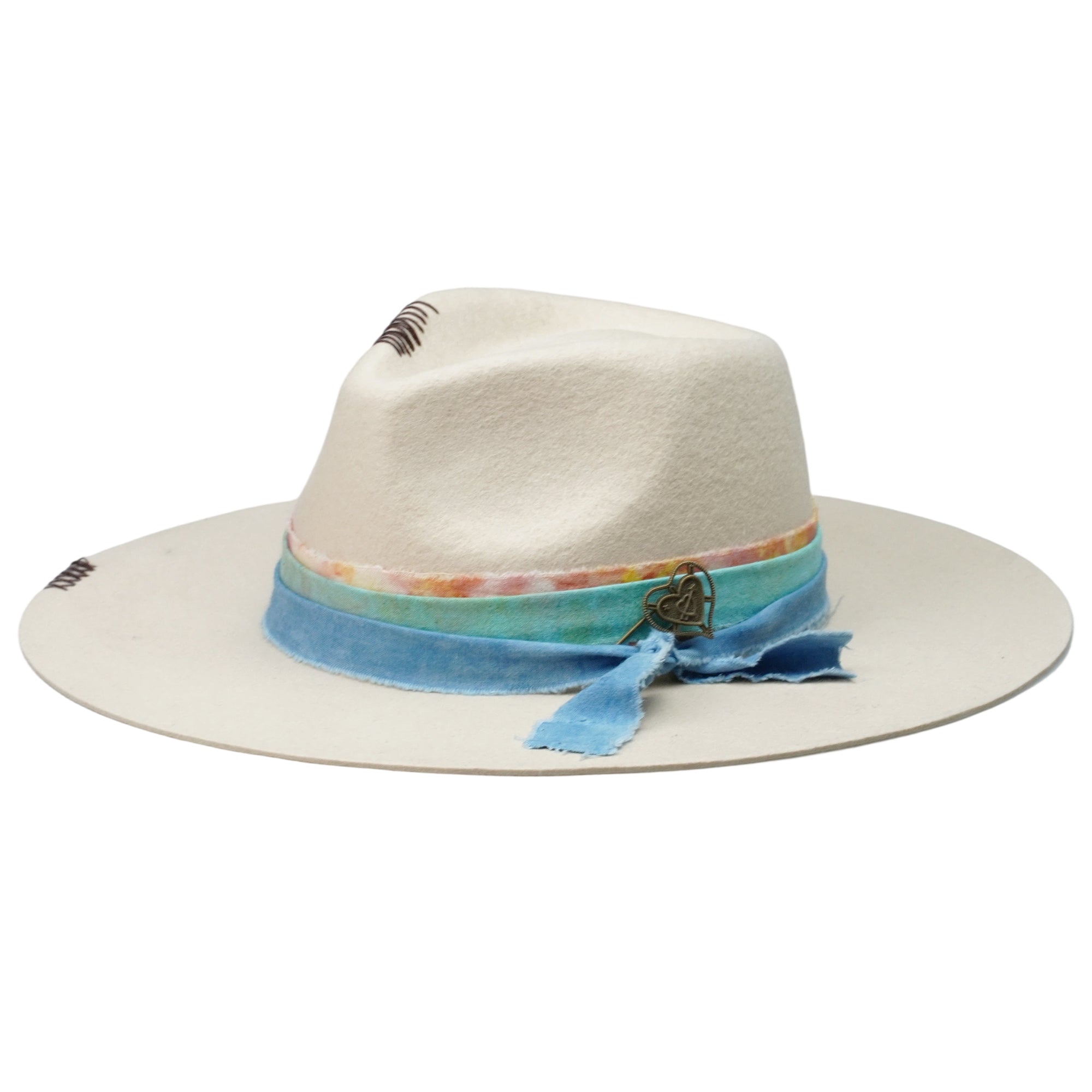 Classic Teardrop Felt Hat – Neutral Tone, Flat Brim, Custom Fabric Band