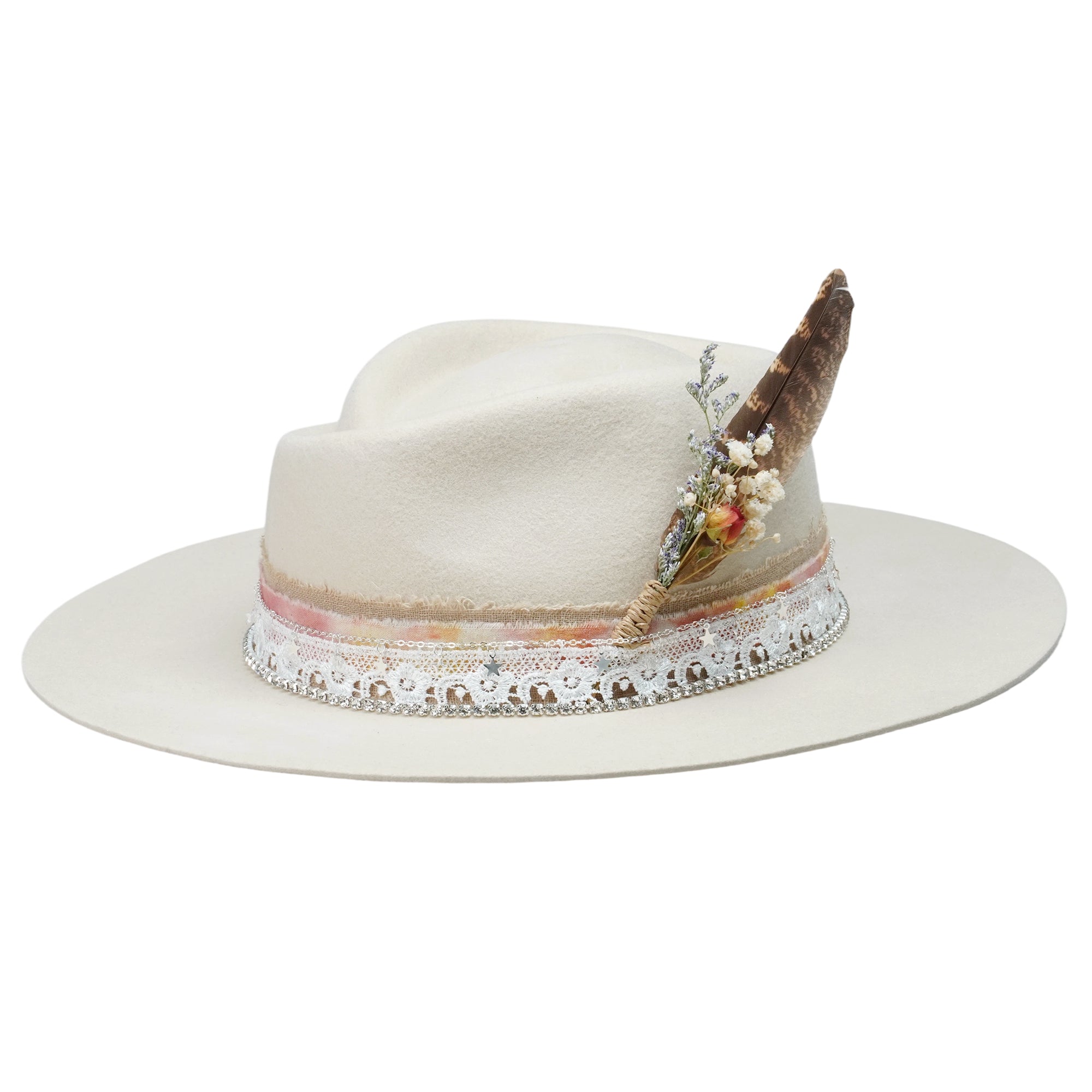 Classic Rose Crown - Cream with Star Chain & Feathers