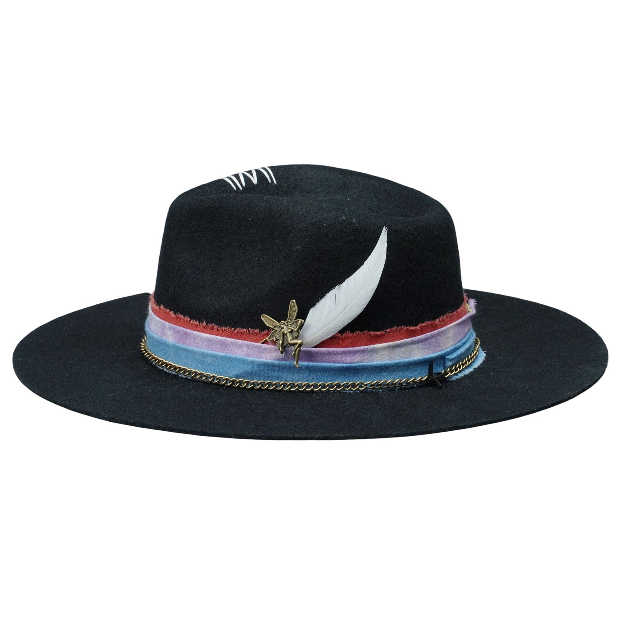 Teardrop Felt Hat with Tie-Dye, Feathers & Pin
