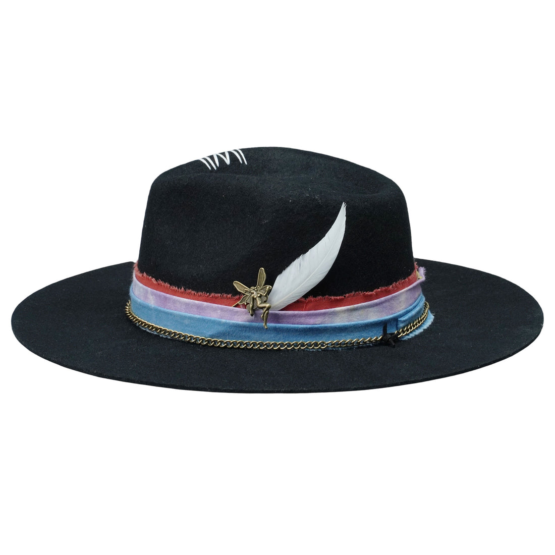 Teardrop Felt Hat with Tie-Dye, Feathers & Pin