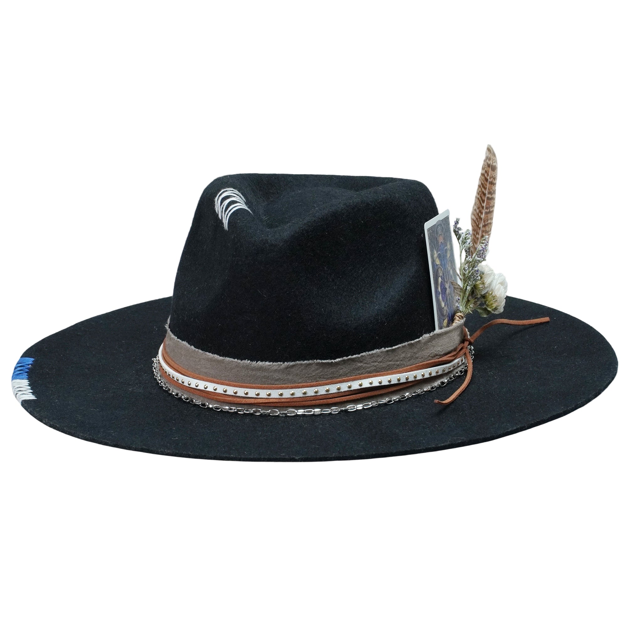 Gothic Felt Fedora with Mixed Textures & Card Accent