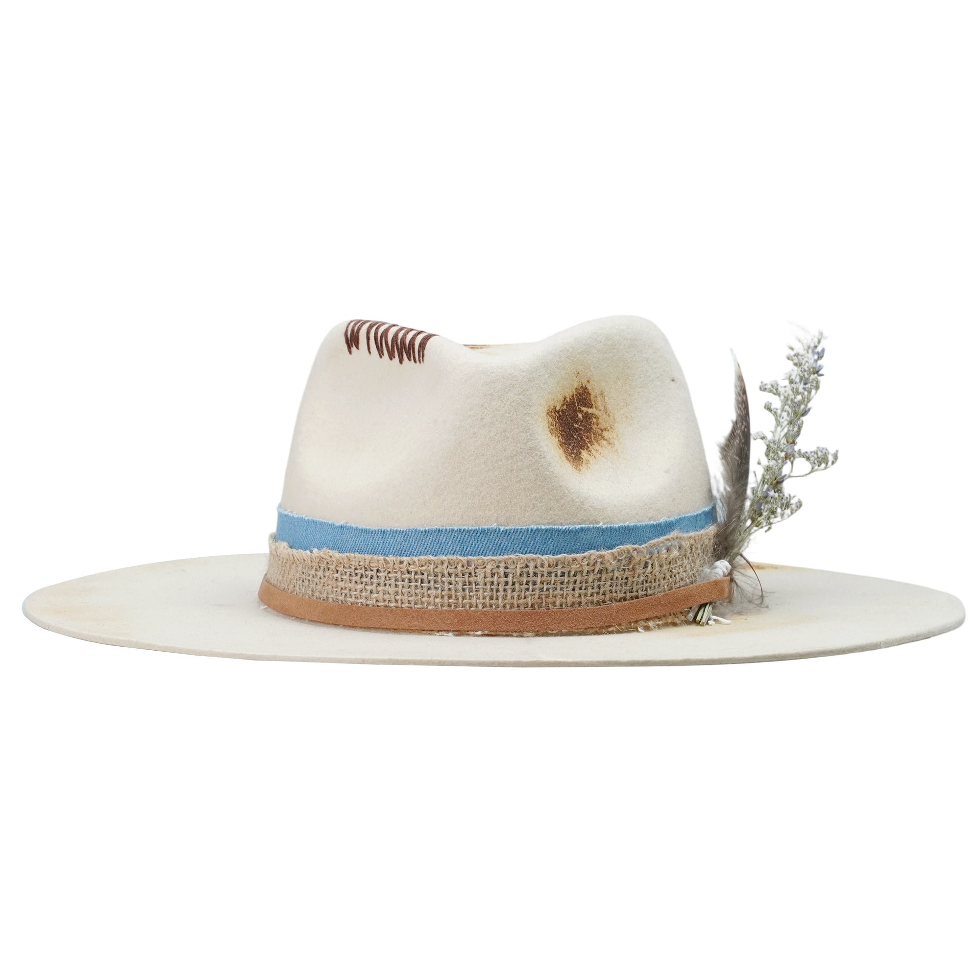 Off-White Felt Hat - Stitched Crown with Rustic Band
