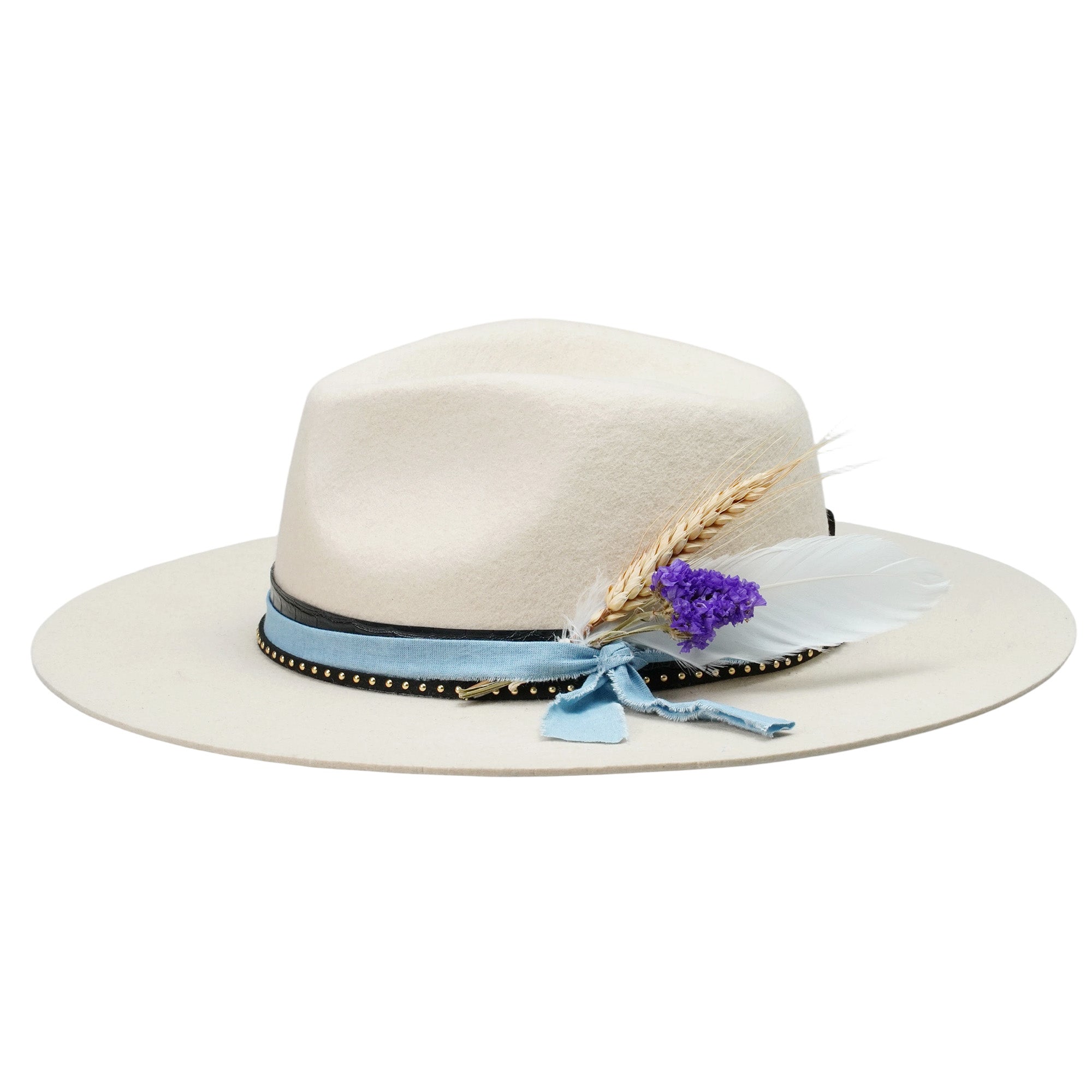 Off-White Straight Brim Felt Hat with Denim & Croc Band
