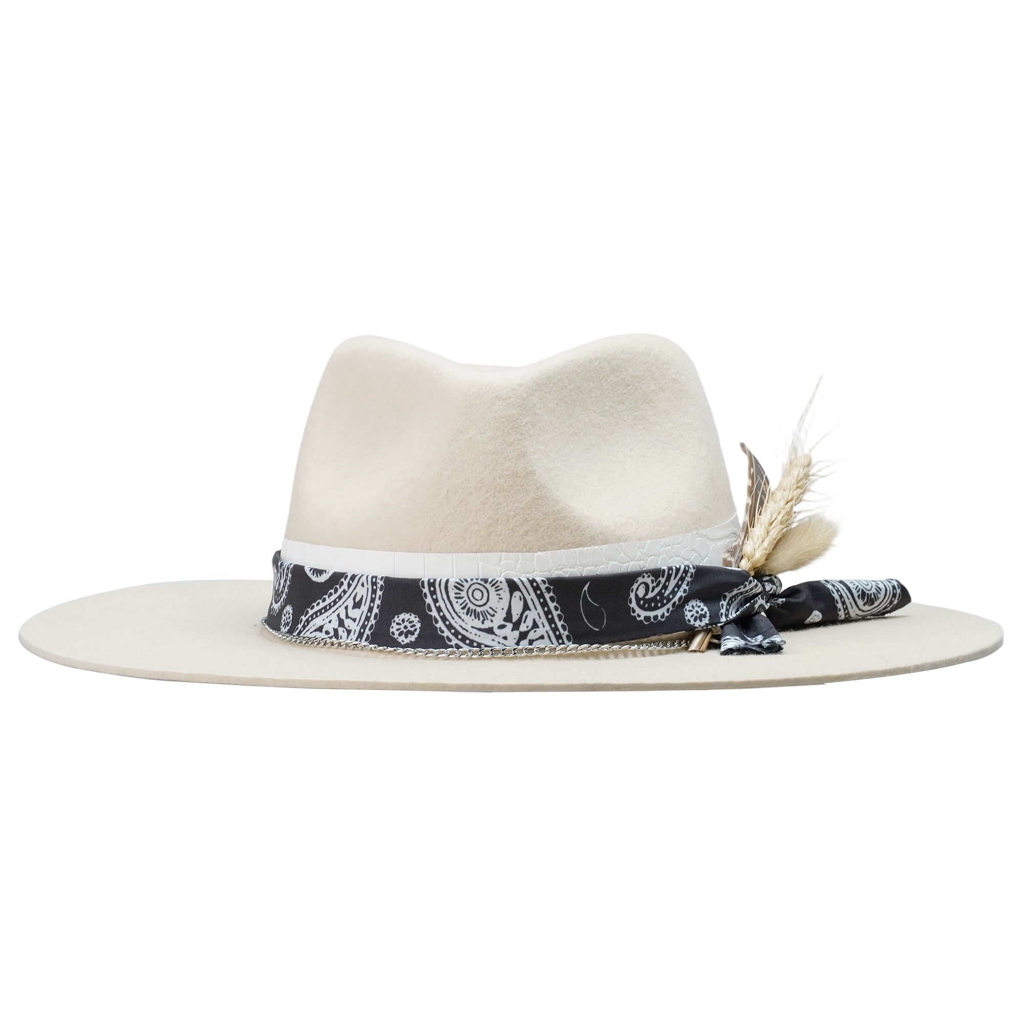 Off-White Straight Brim Felt Hat with Croc Band