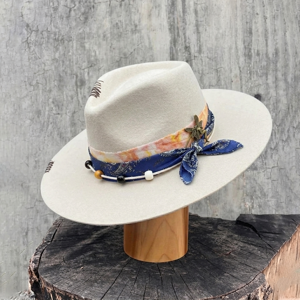 Modern Felt Hat: Luxurious Fabric, Metal, Beads
