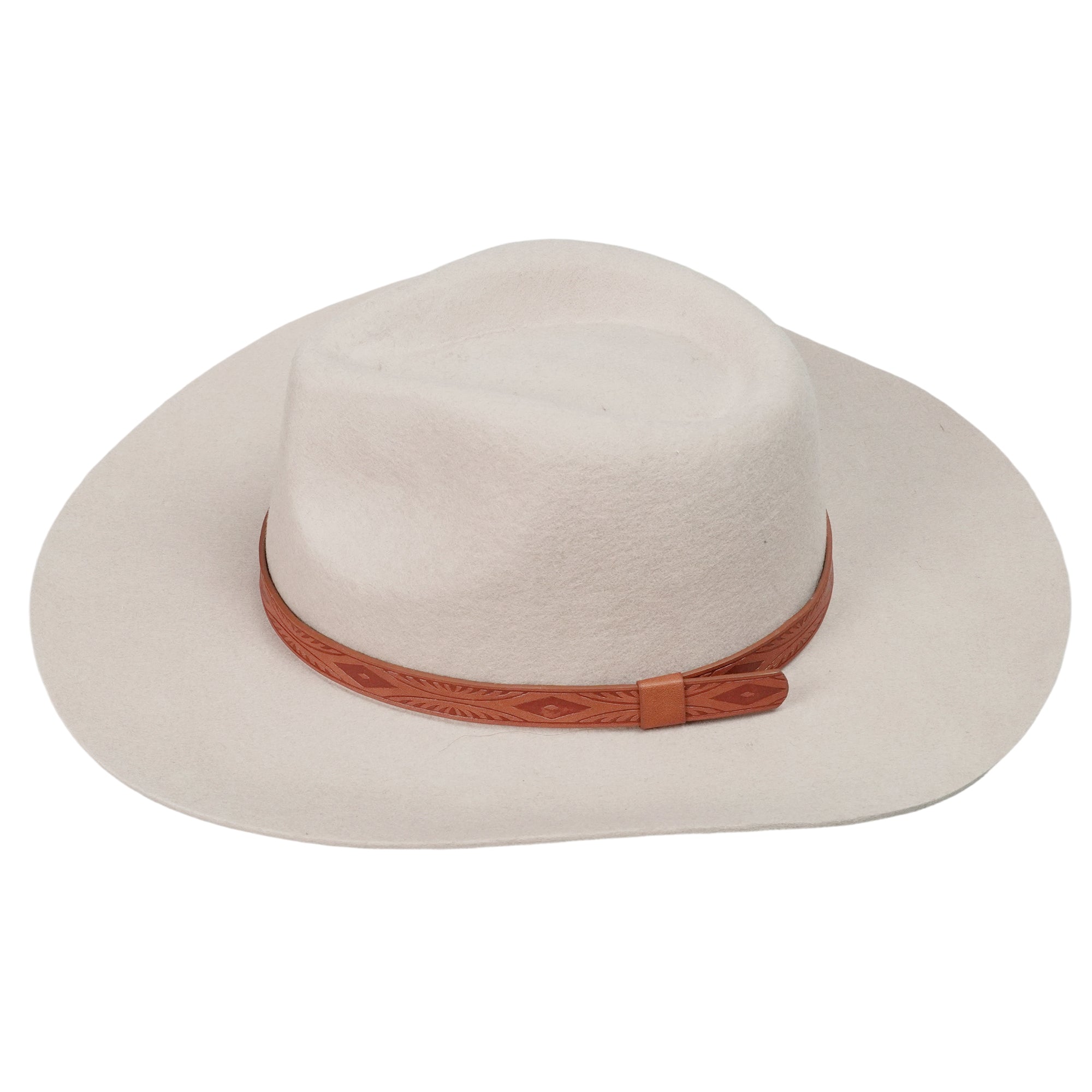 Cream Felt Fedora with Printed Leather Band
