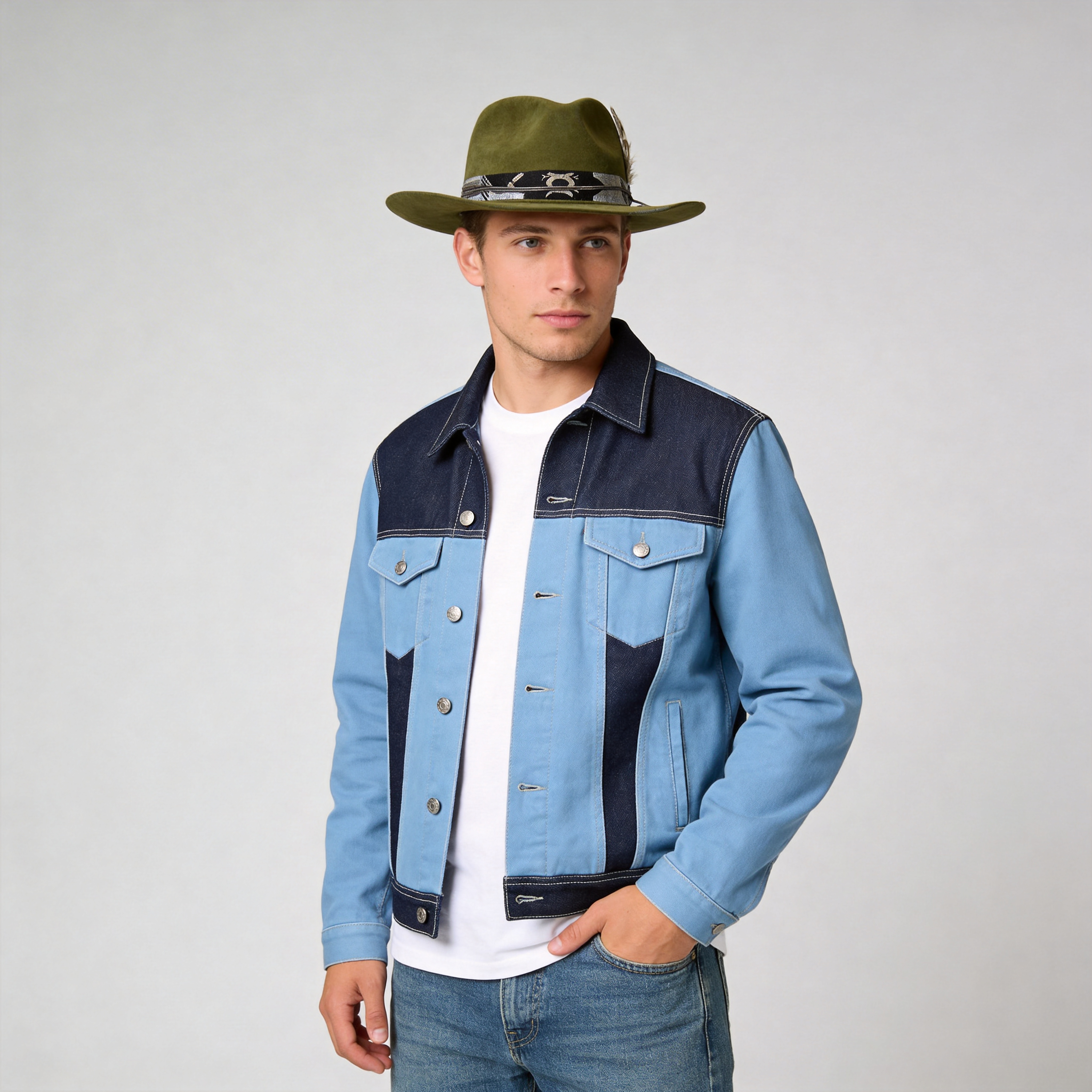 Sage Green Wide-Brim – Shimmer Band & Feather