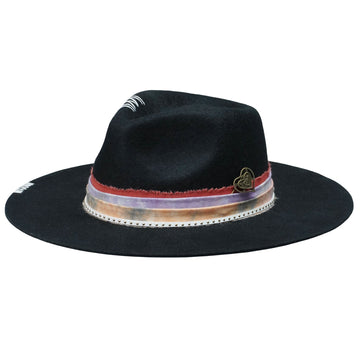 Flat-Brim Hat – Black, Tie-Dye Trim, Metal Accent