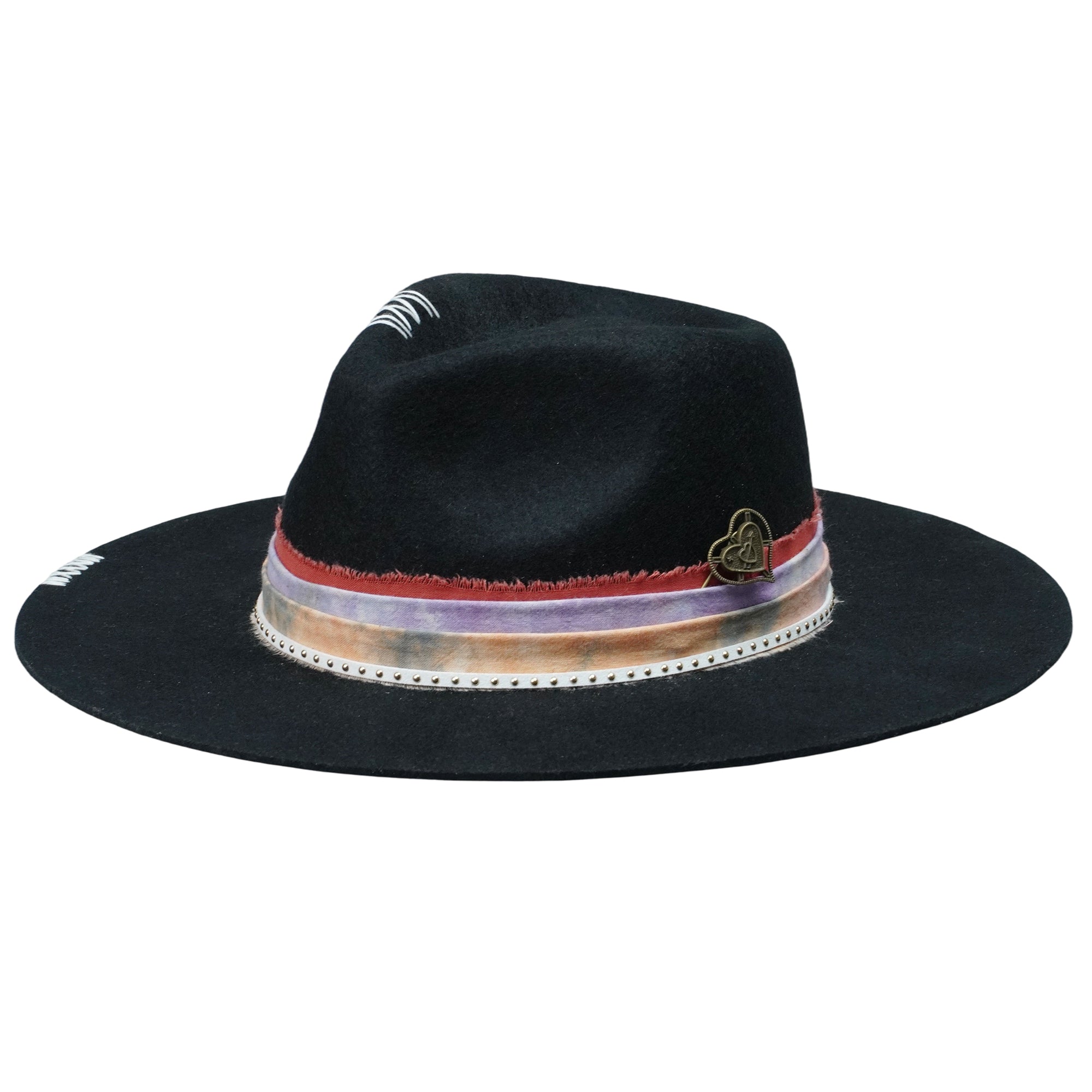 Flat-Brim Hat – Black, Tie-Dye Trim, Metal Accent