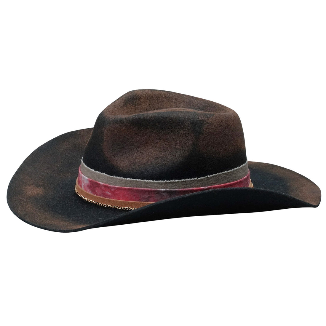 Black Rolled Brim Felt Hat with Gold Chain Band