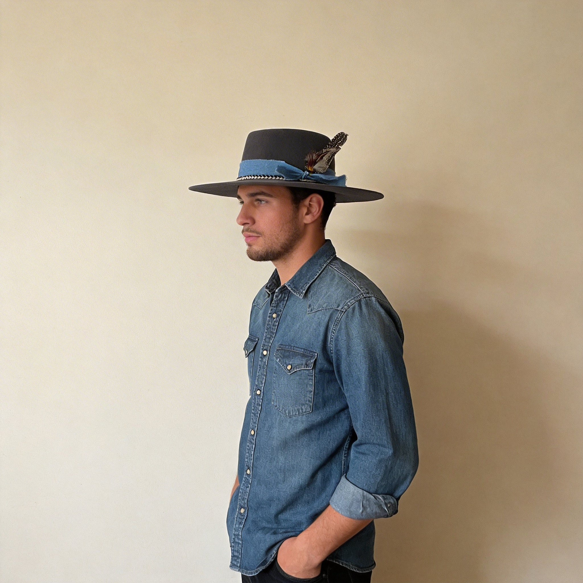 Gray Gambler Hat – Woven Band & Feather