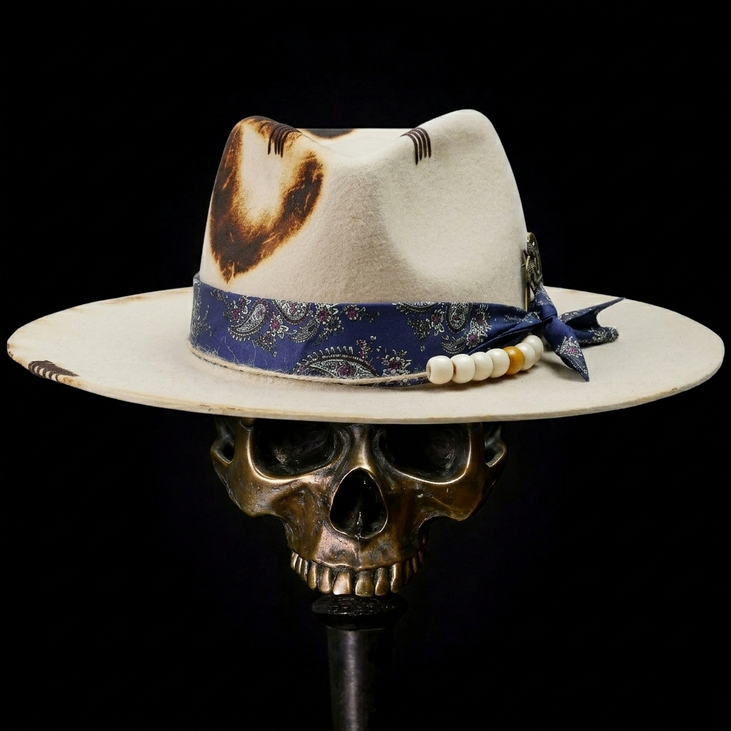 Hand-Burned Artistic Felt Hat – Minimal Form, Detailed Hardware