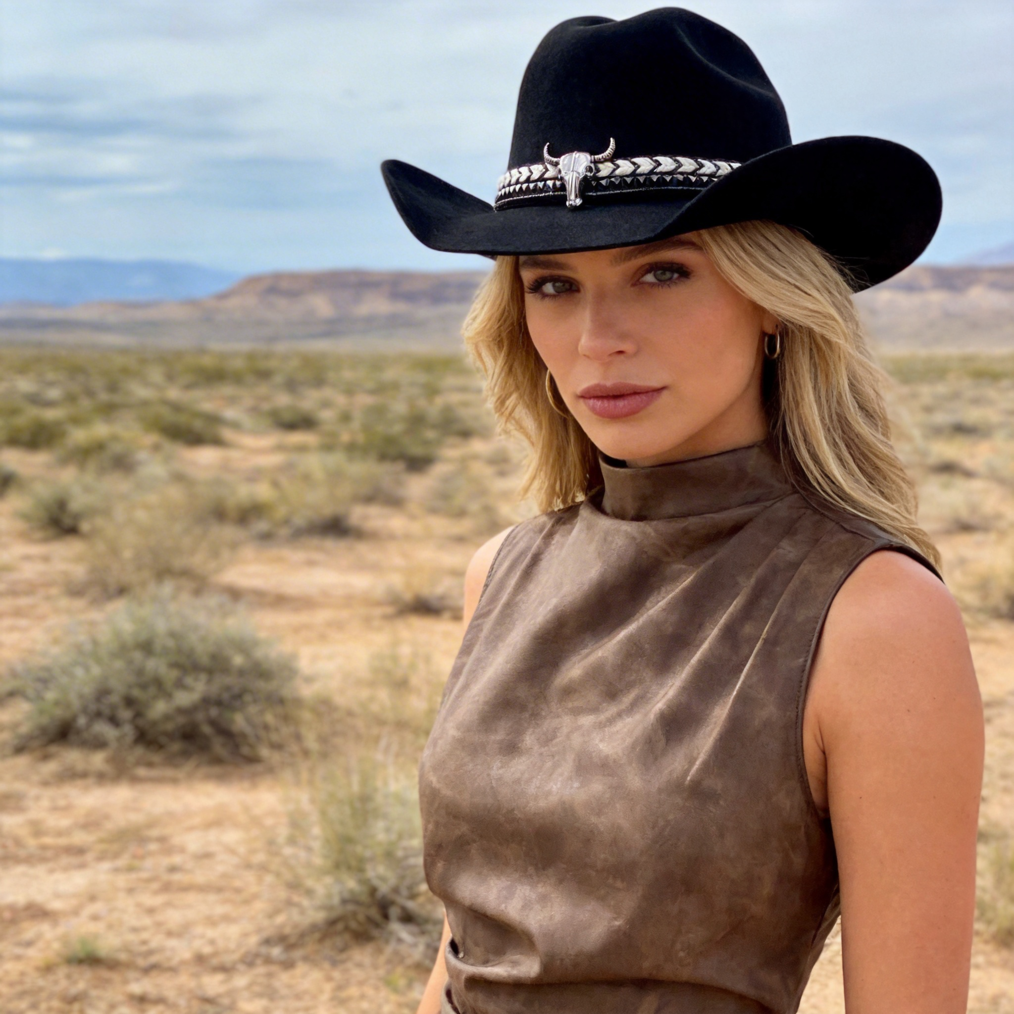 Bold Black Hat – Cow Accent on Band