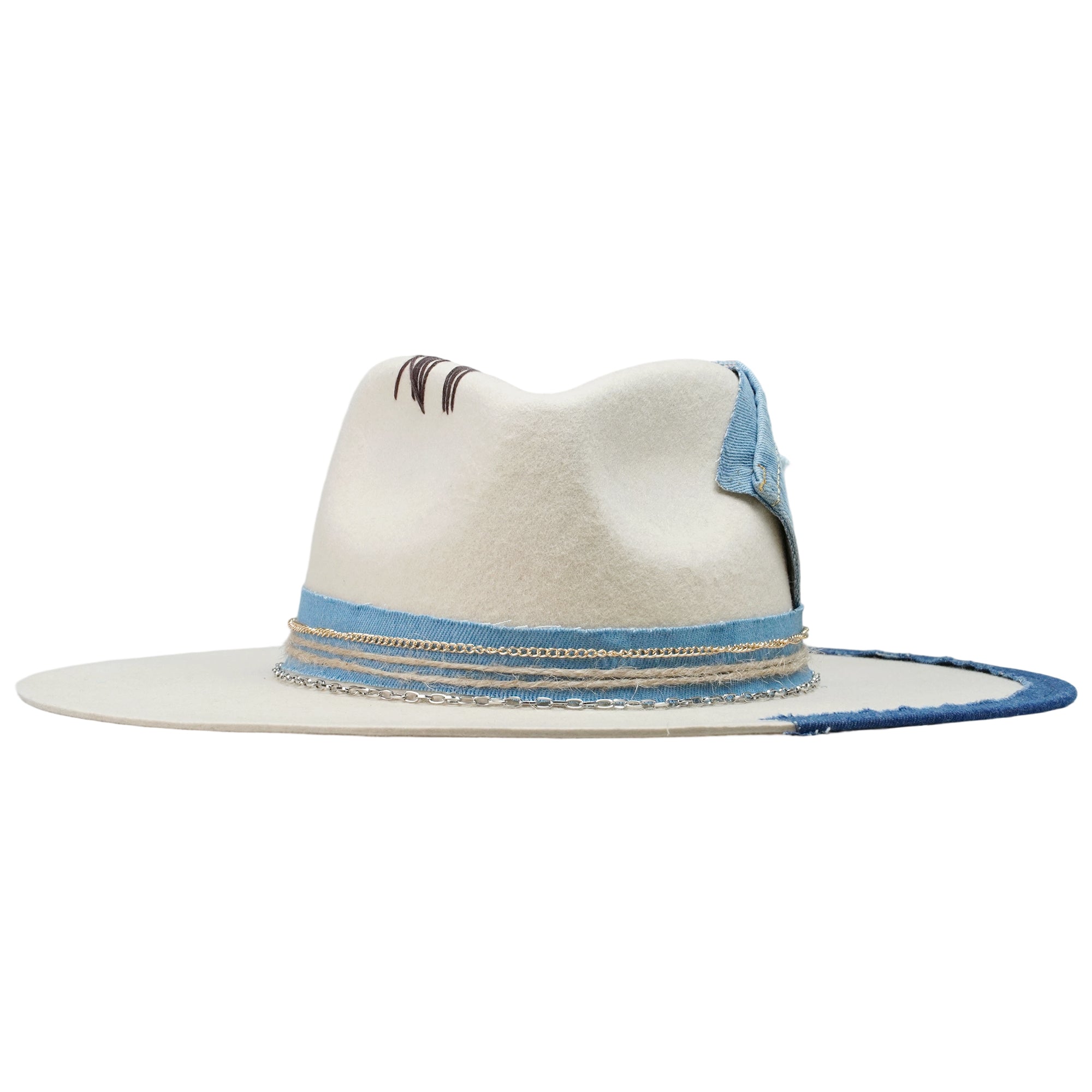 Teardrop Fedora - Cream with Denim Stitching