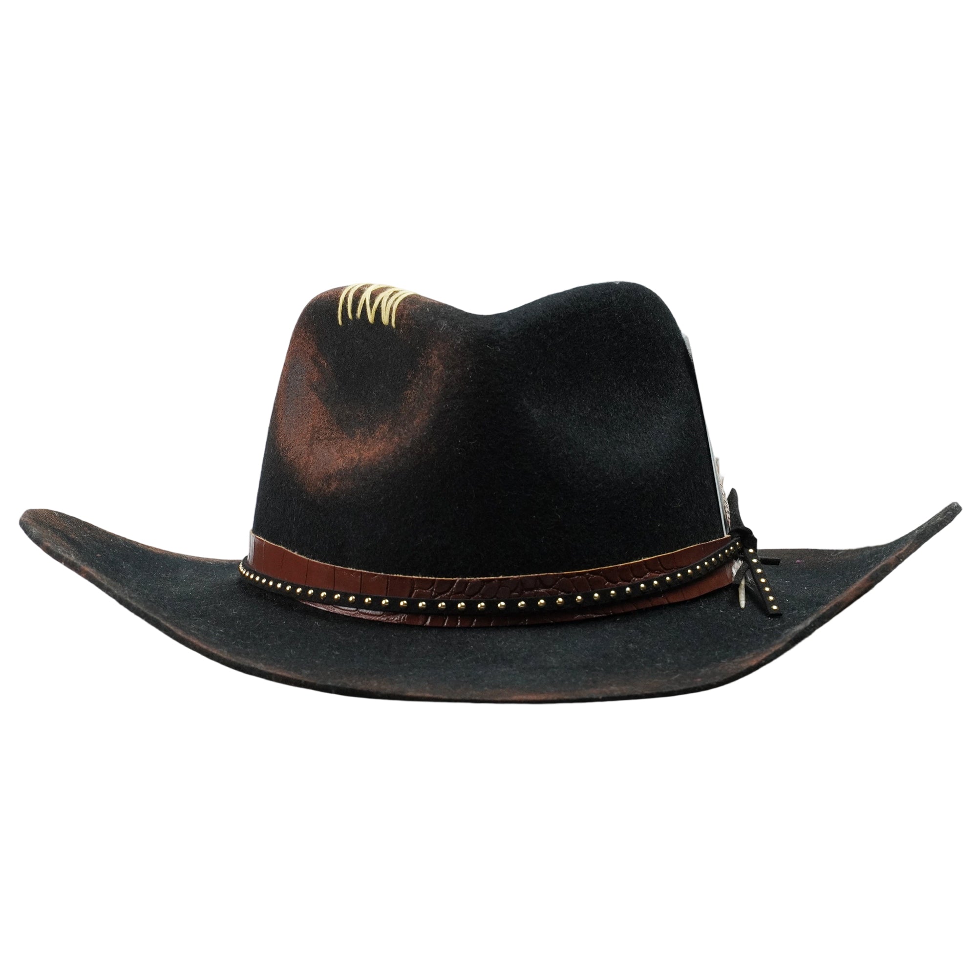 Distressed Felt Hat – Curled Brim, Croc-Textured Band