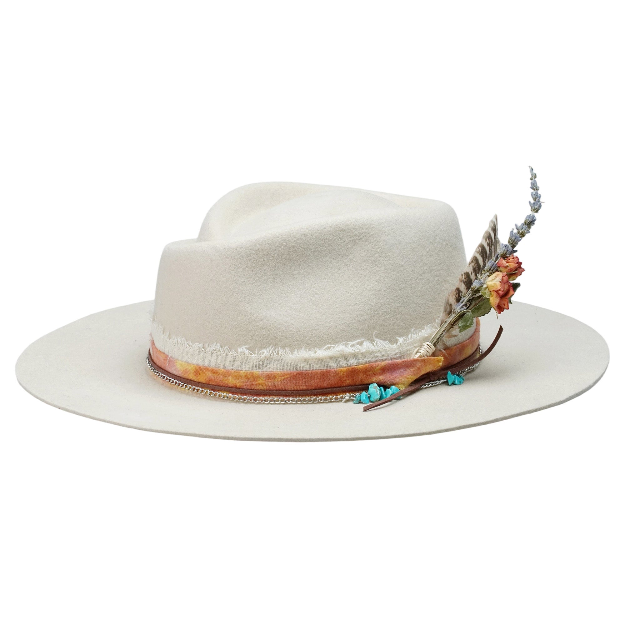 Cream Felt Fedora with Rose Crown & Dried Flowers