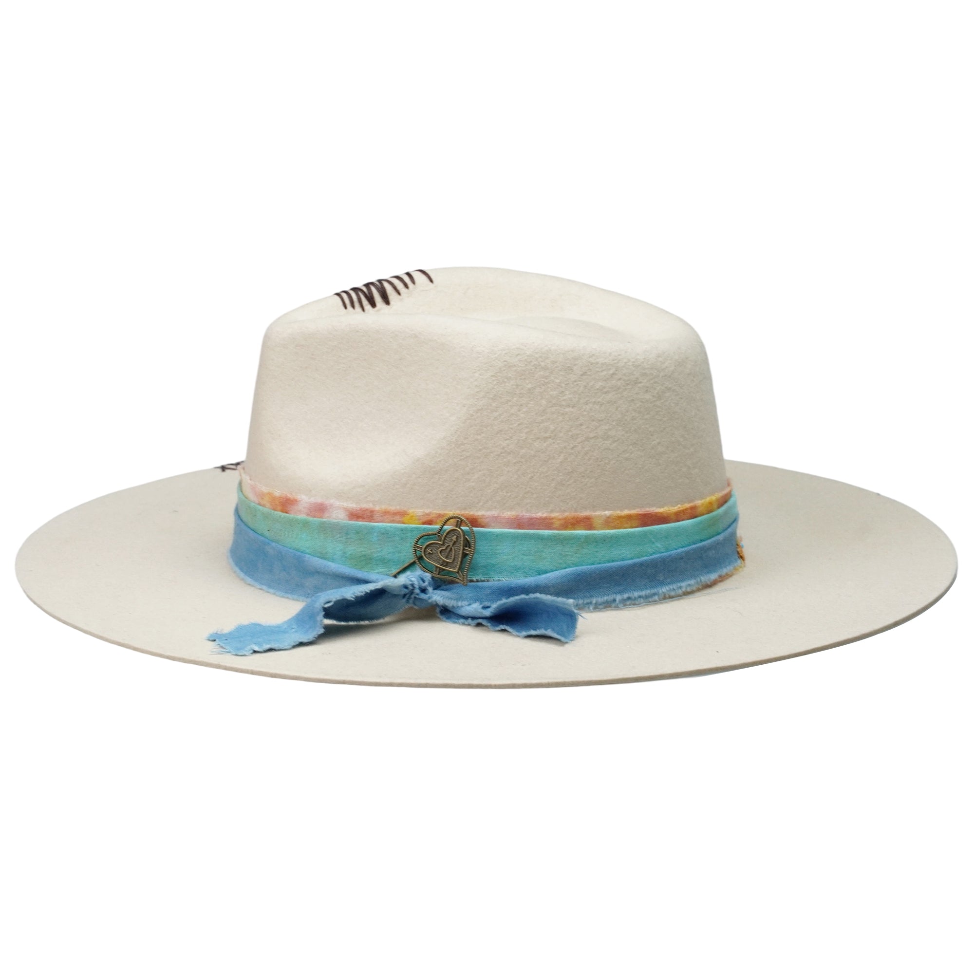 Classic Teardrop Felt Hat – Neutral Tone, Flat Brim, Custom Fabric Band