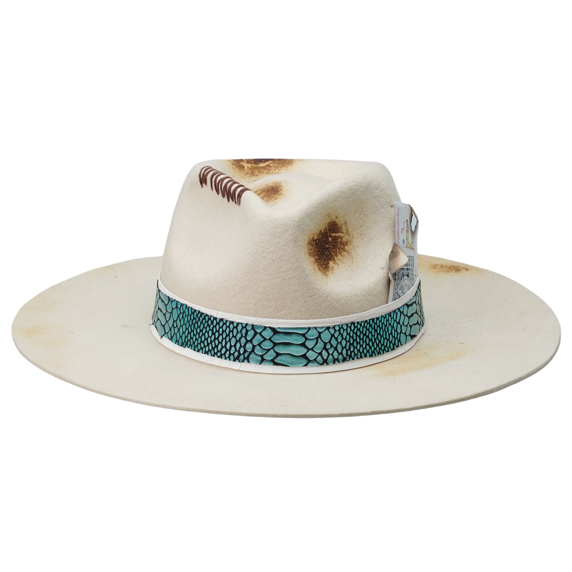 Teardrop Felt Hat with Ornate Band & Charred Card