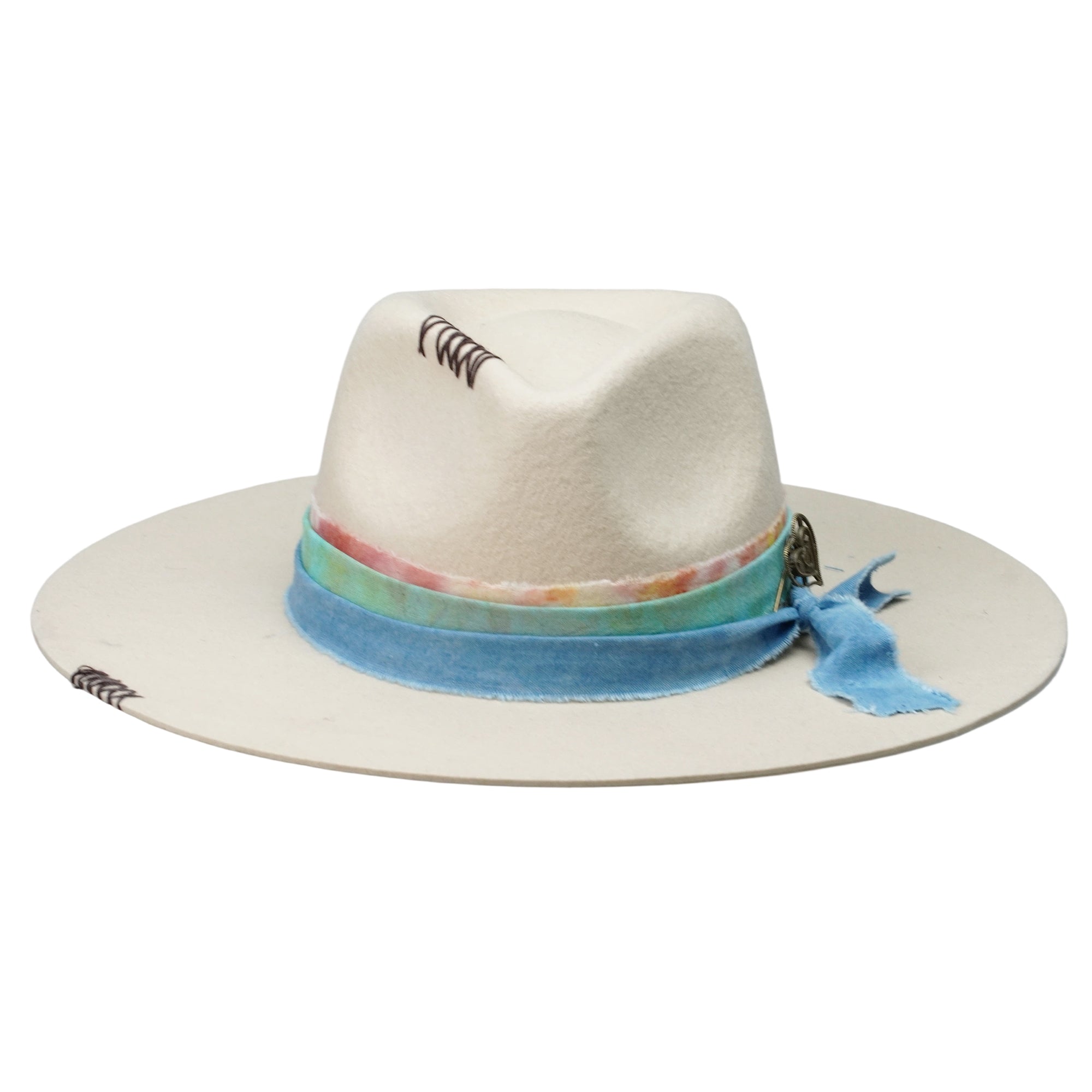 Classic Teardrop Felt Hat – Neutral Tone, Flat Brim, Custom Fabric Band
