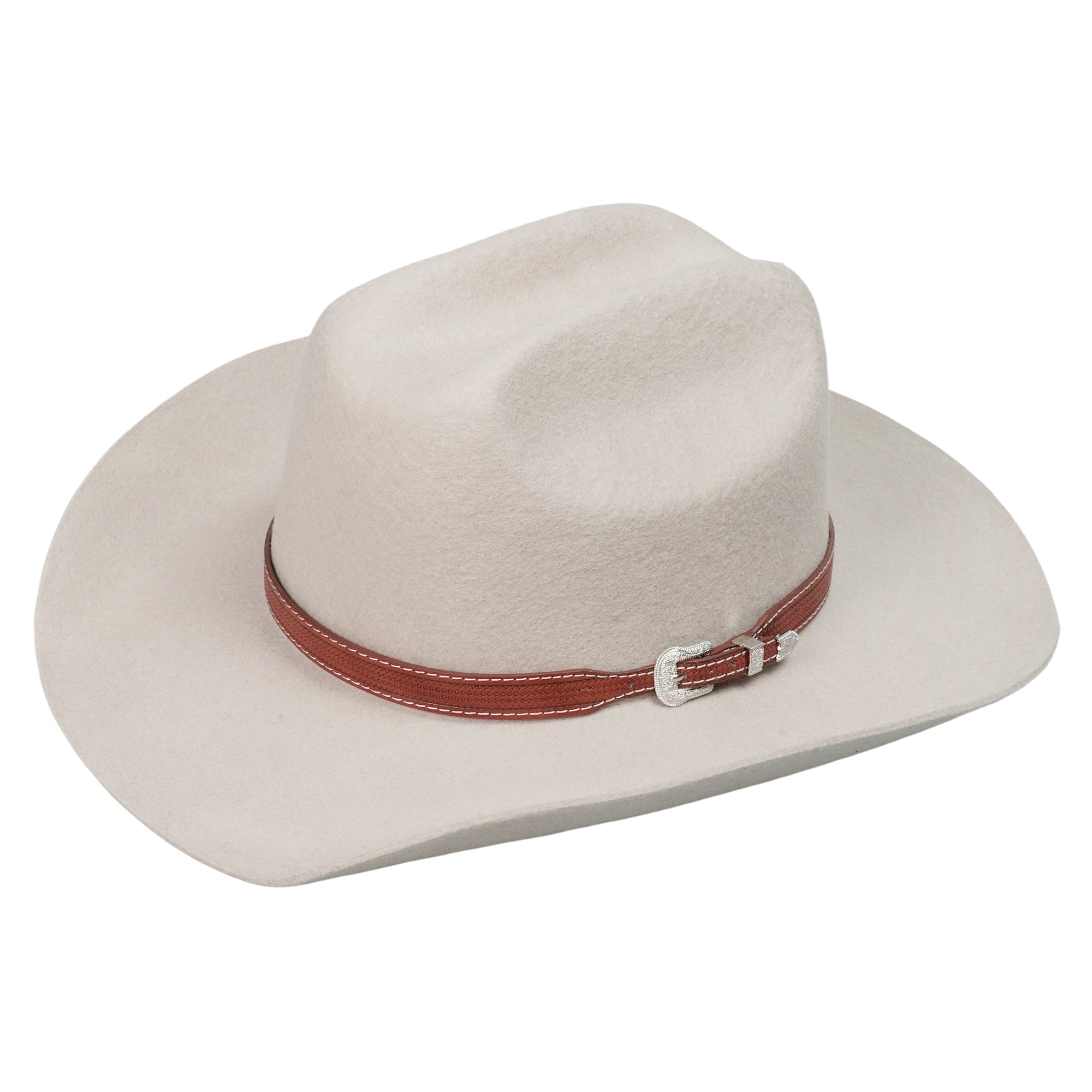 Modern Curled-Brim Hat – Soft Beige Felt, Artisan Leather Trim