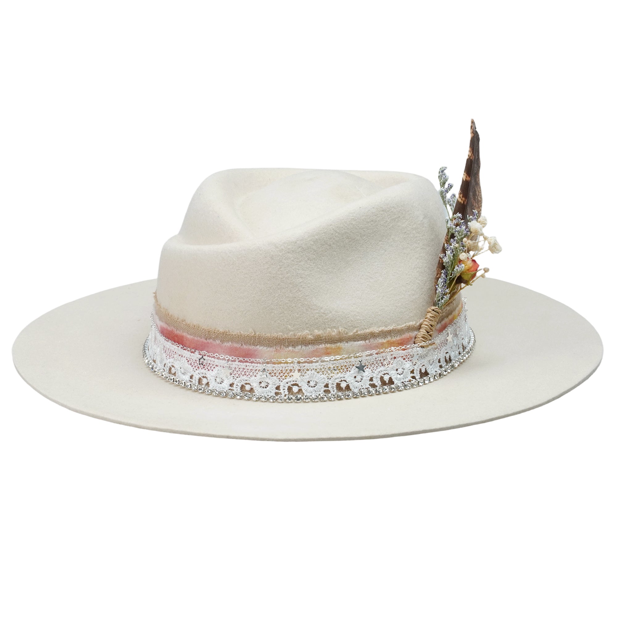 Classic Rose Crown - Cream with Star Chain & Feathers