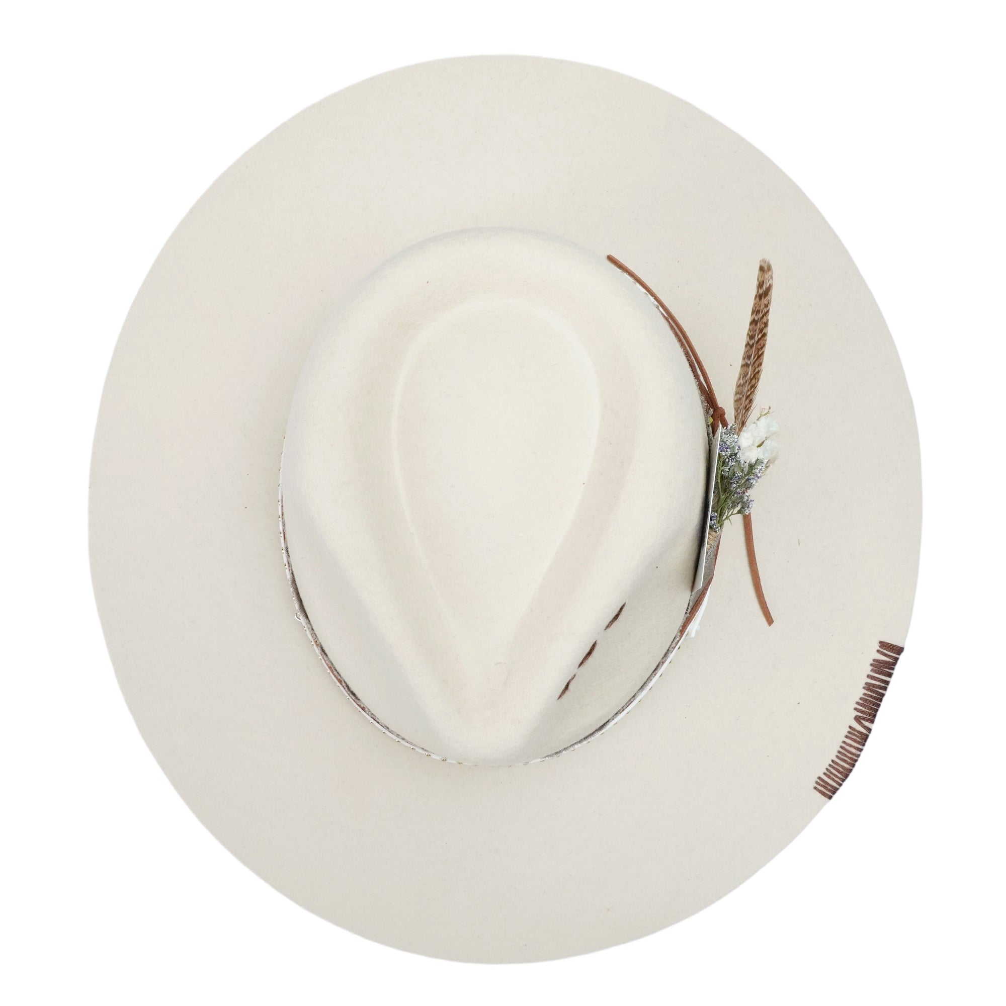 Cream Straight Brim Fedora with Mixed Textures & Card