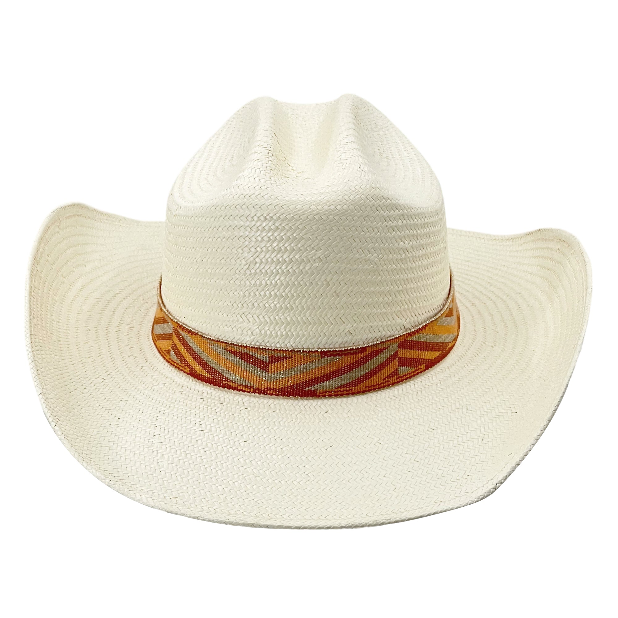 Straw Hat – Arched Brim, Orange-Geometric Band