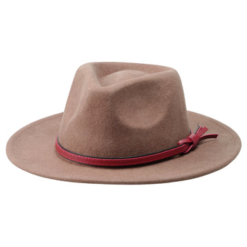 Camel Felt Fedora with Red Leather Band
