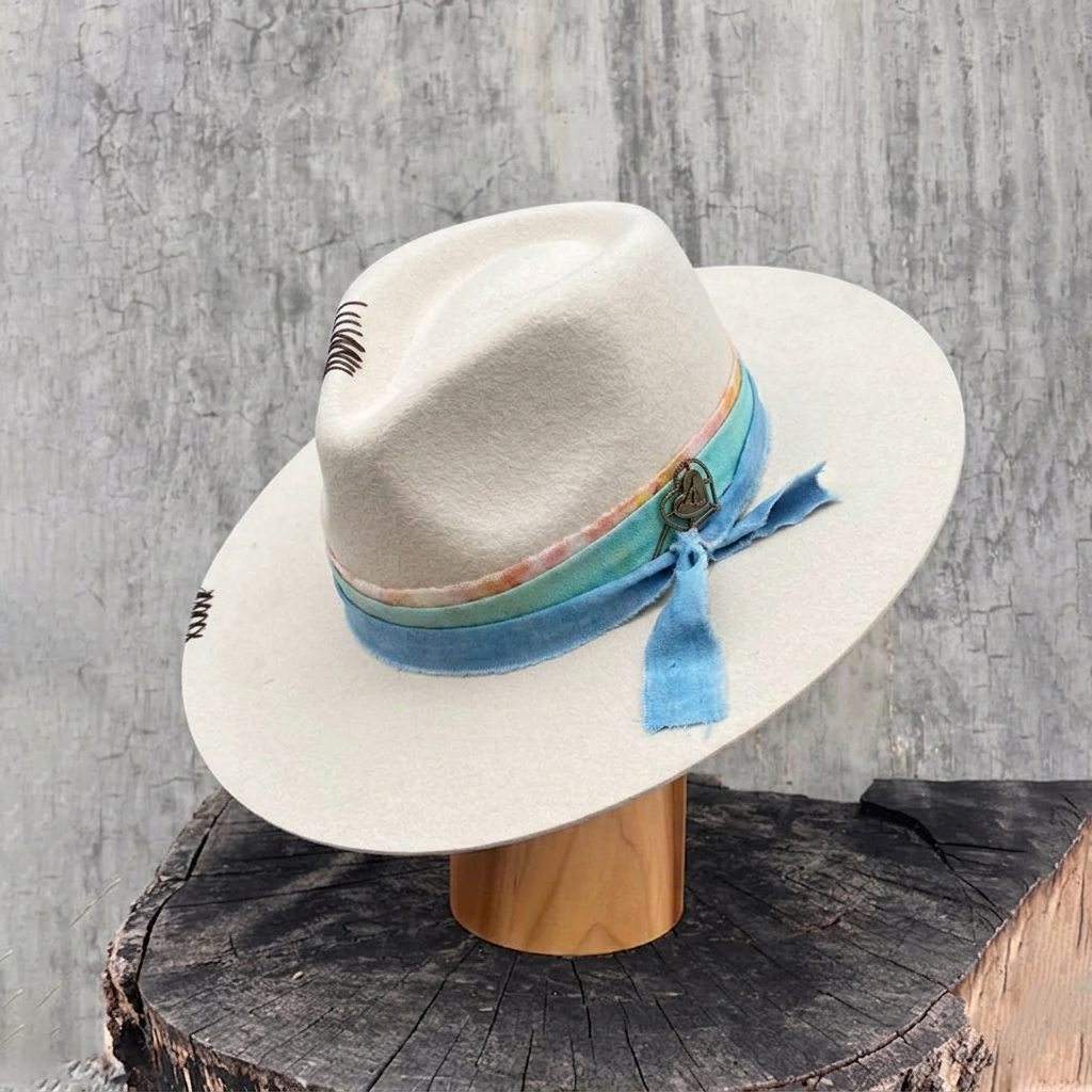 Classic Teardrop Felt Hat – Neutral Tone, Flat Brim, Custom Fabric Band
