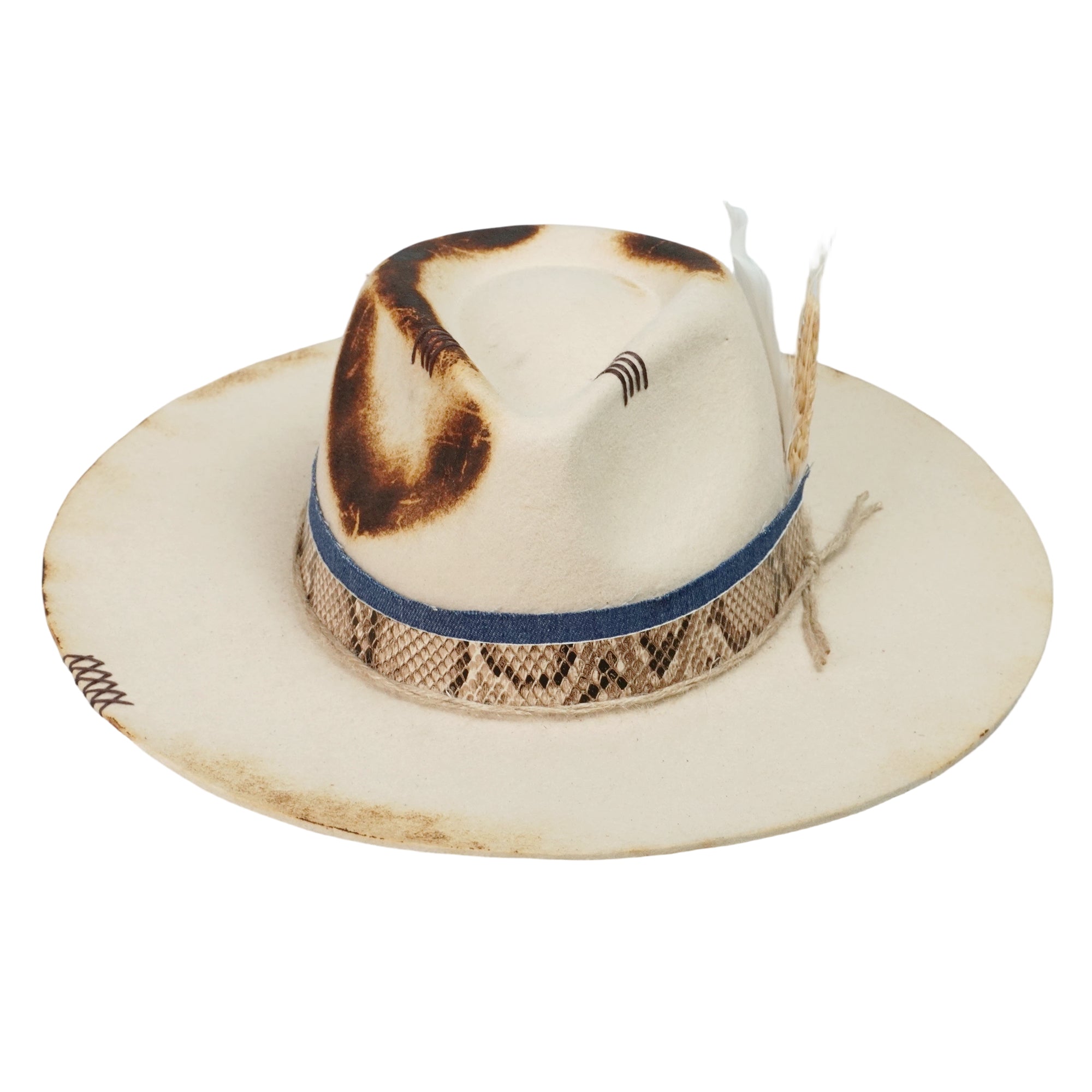 Architectural Felt Hat – Charred Finish, Feathered Wheat