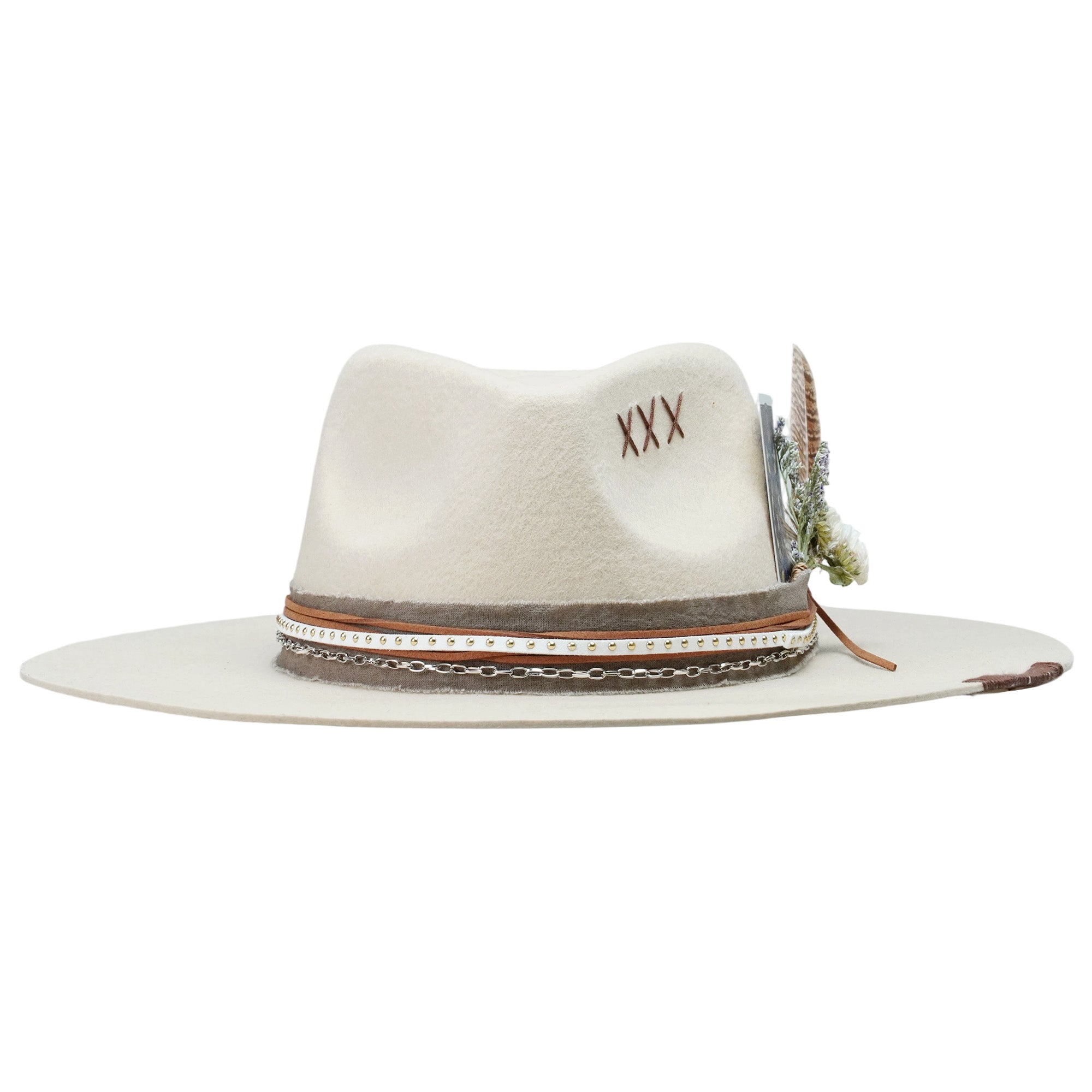 Cream Straight Brim Fedora with Mixed Textures & Card