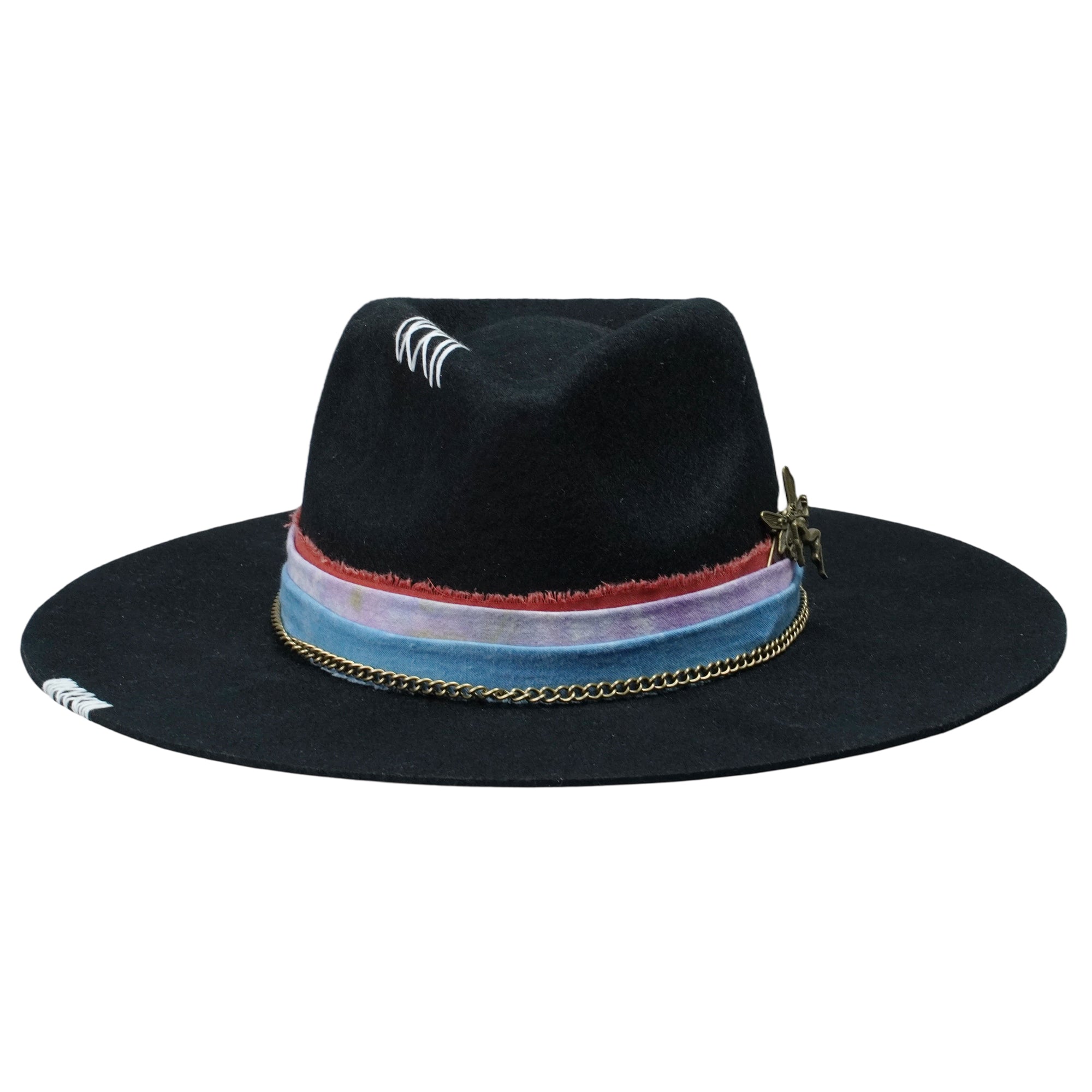 Teardrop Felt Hat with Tie-Dye, Feathers & Pin