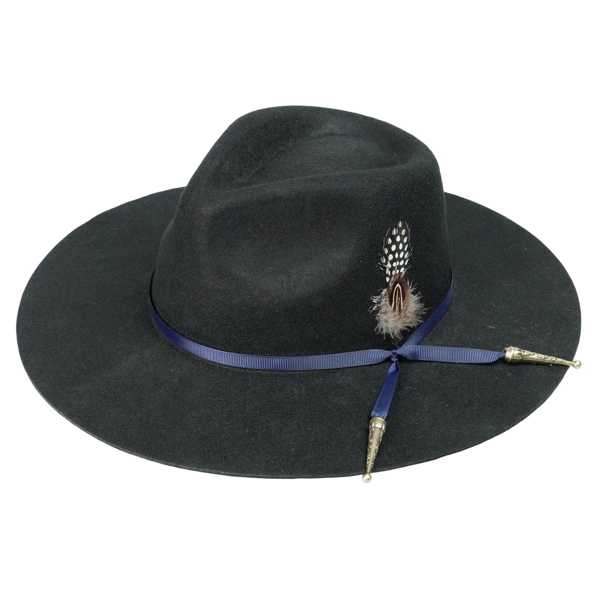 Felt Hat – Black Teardrop Crown with Blue Band