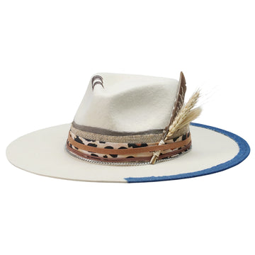 Cream Straight Brim Fedora with Dried Flower Bouquet