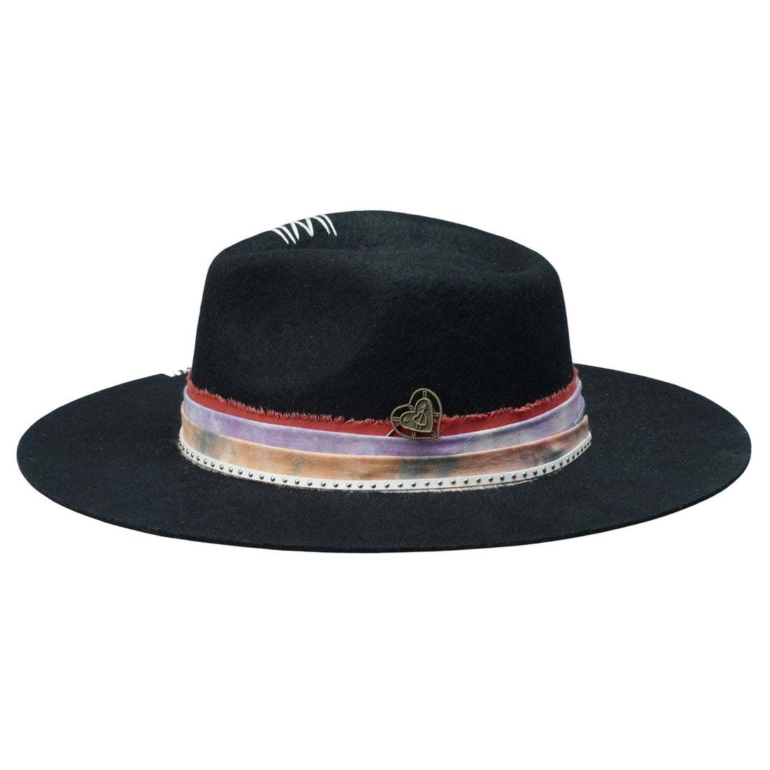 Flat-Brim Hat – Black, Tie-Dye Trim, Metal Accent