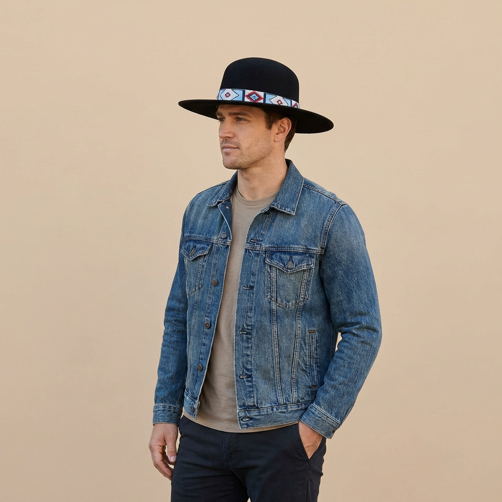 Modern Black Hat – Handwoven Detail