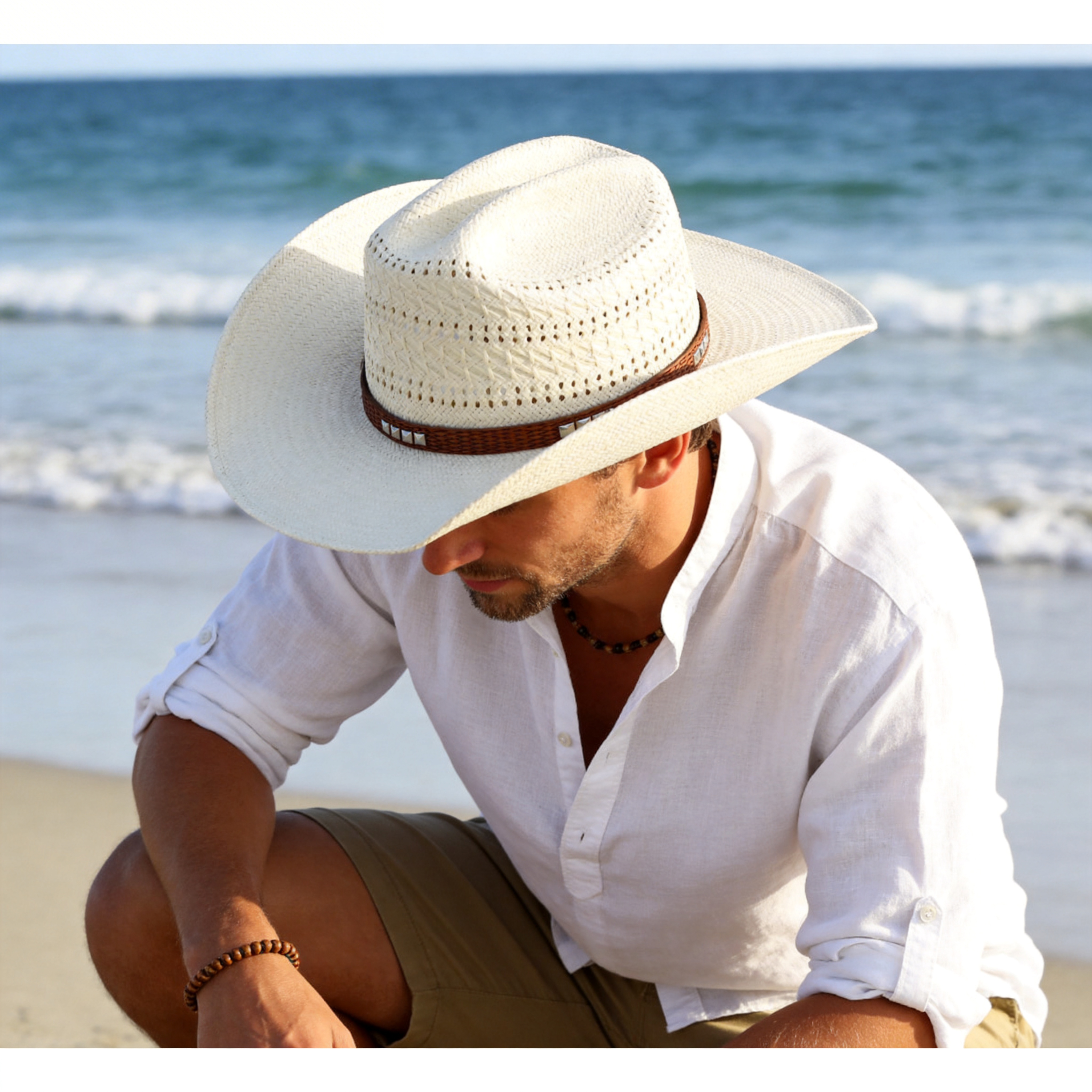 Beige Straw Hat – Openwork Crown