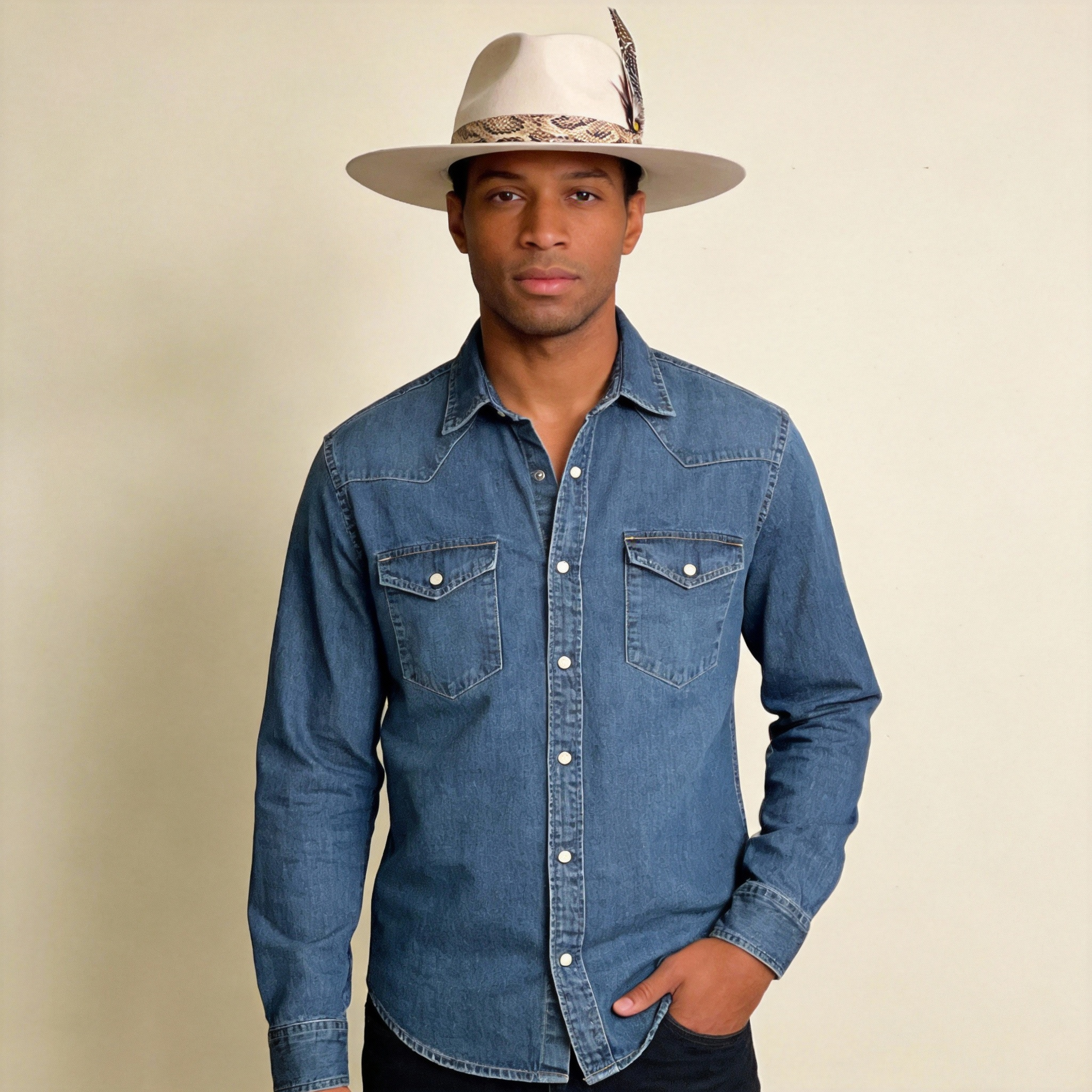Ivory Wide-Brim Felt Hat – Feather Accent