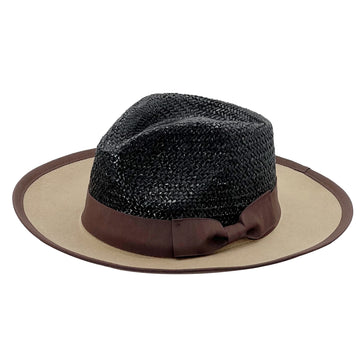 Straw Hat – Black Crown, Light Brown Brim
