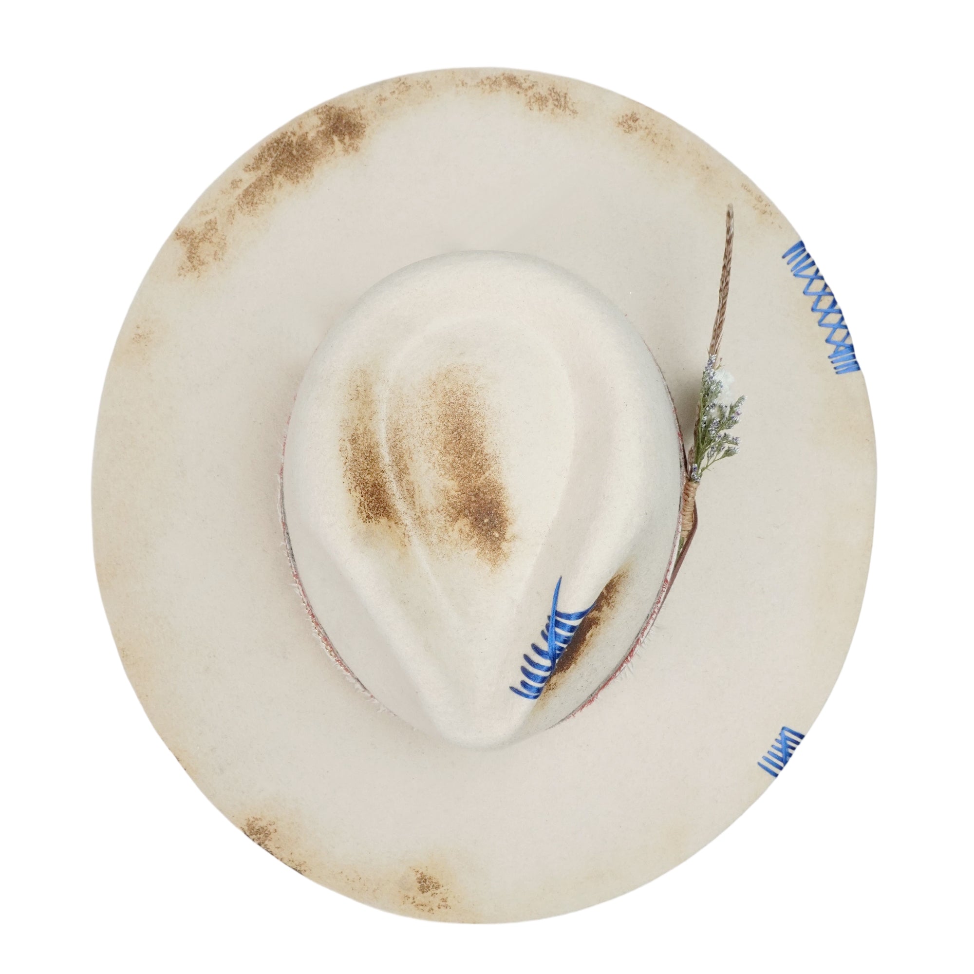 Teardrop Fedora - Cream with Burned Edge & Stitching