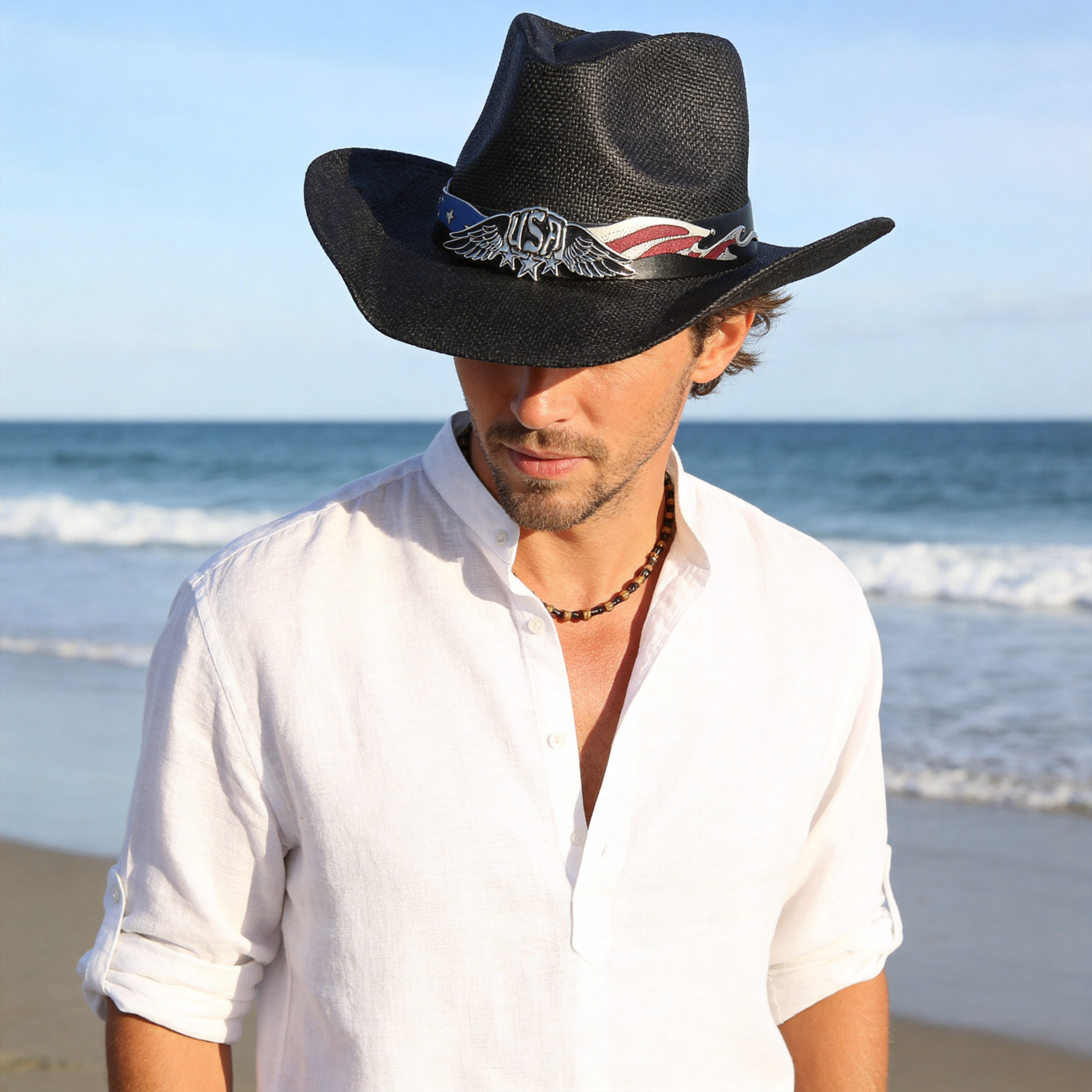 Classic Straw Hat – Dark Hue, Upturned Design