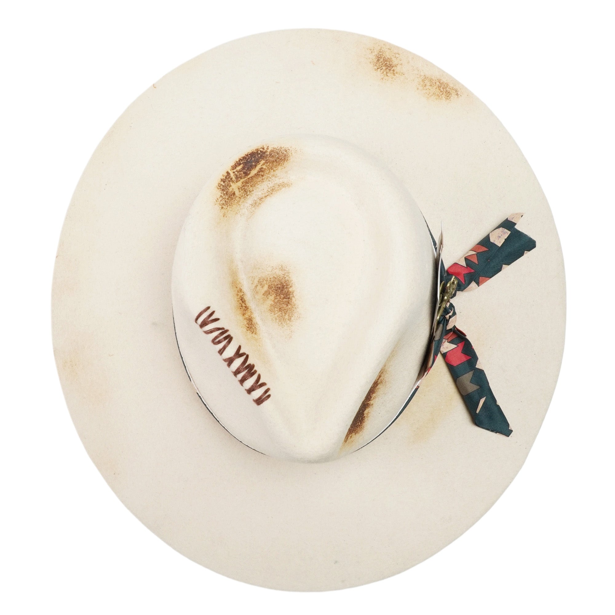 Artistic Felt Hat – Neutral Base, Charred Playing Card Feature