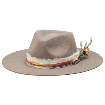 Camel Felt Hat - Silver Chain & Natural Feather Detail