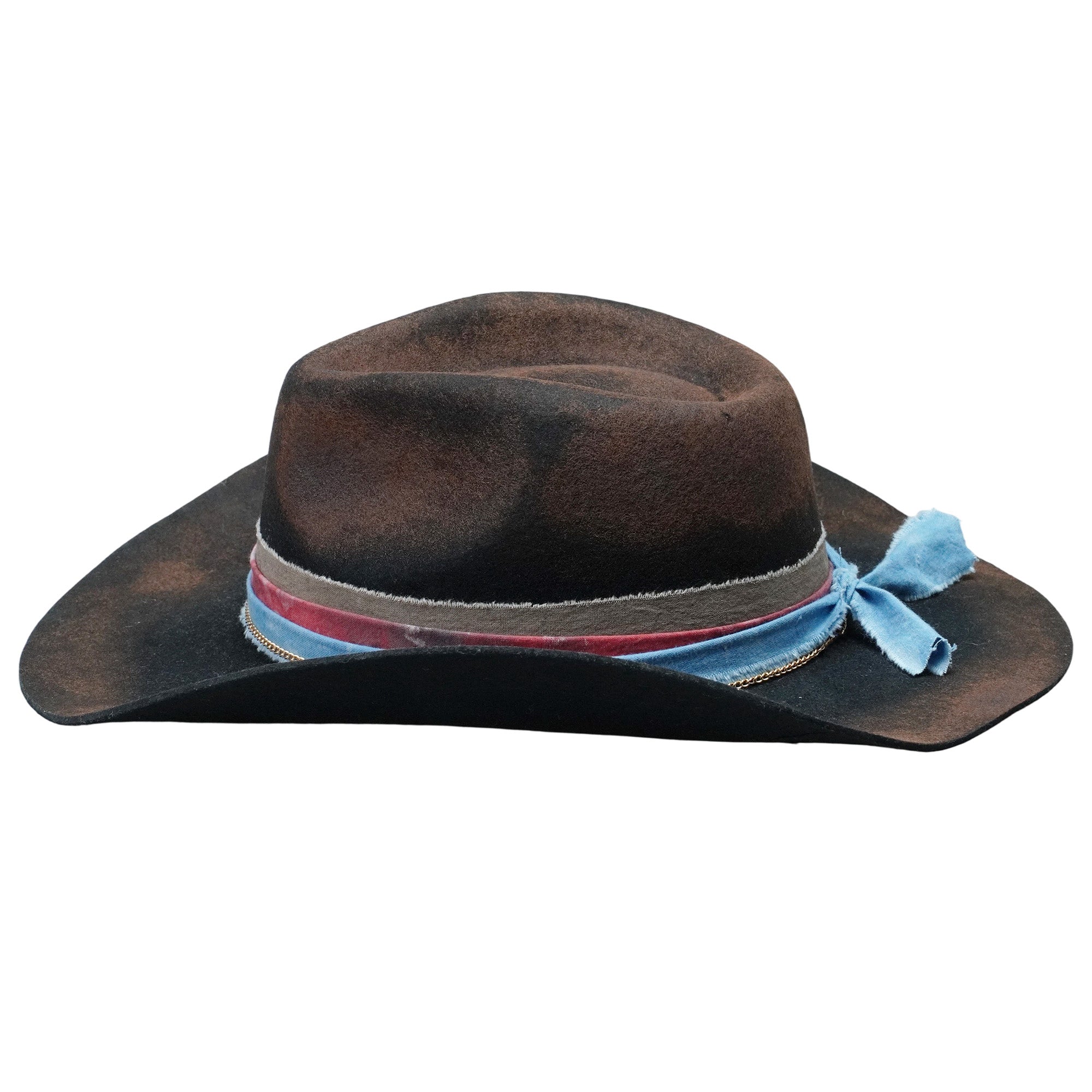 Black Felt Hat - Burnt Edge with Gold Chain Detail