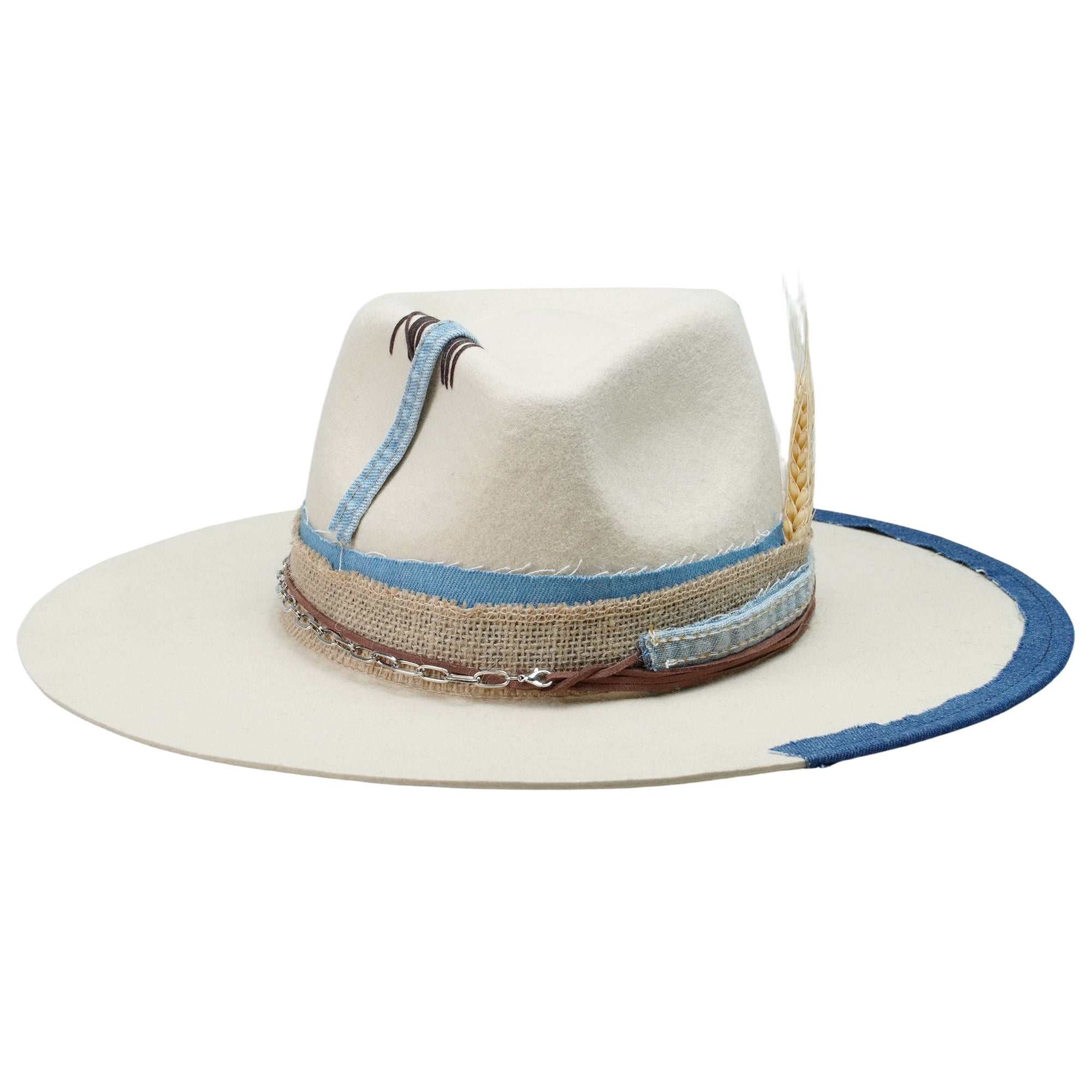 Teardrop Fedora - Cream with Leather & Silver Chain